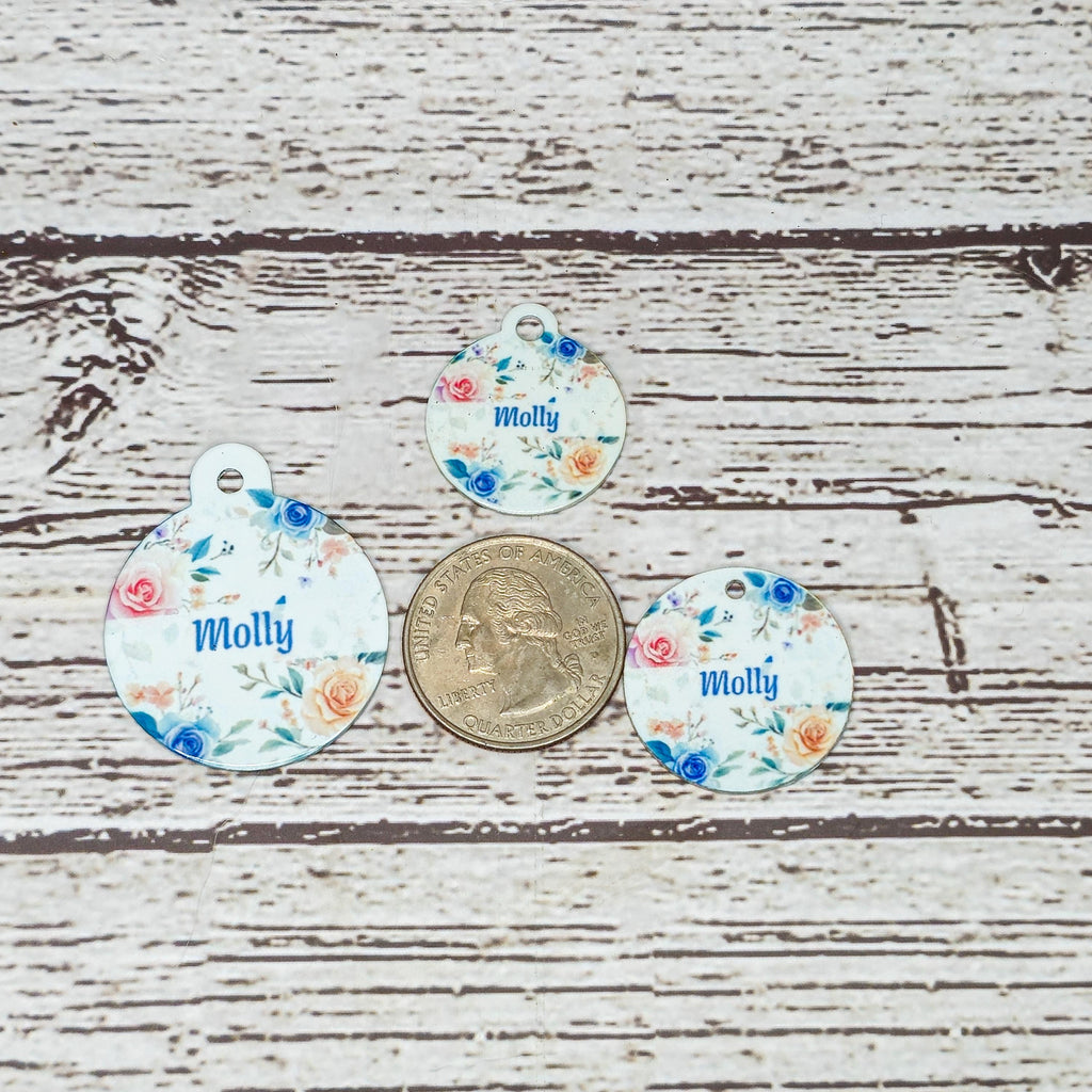 Pet ID Tag Roses Two Sided- Round - Medium, Small, and Extra Small, Flower Pet image 4
