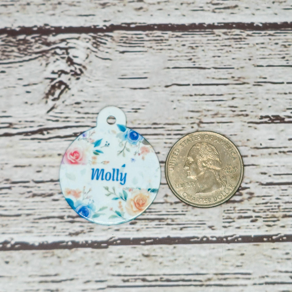 Pet ID Tag Roses Two Sided- Round - Medium, Small, and Extra Small, Flower Pet image 5