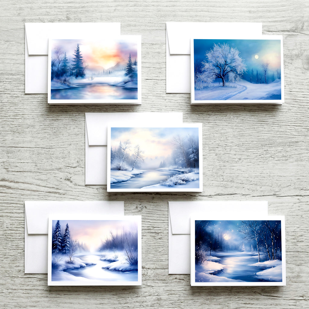 Enchanting Winter Serenity Notecard Linen Textured Greeting Cards with Envelopes image 0