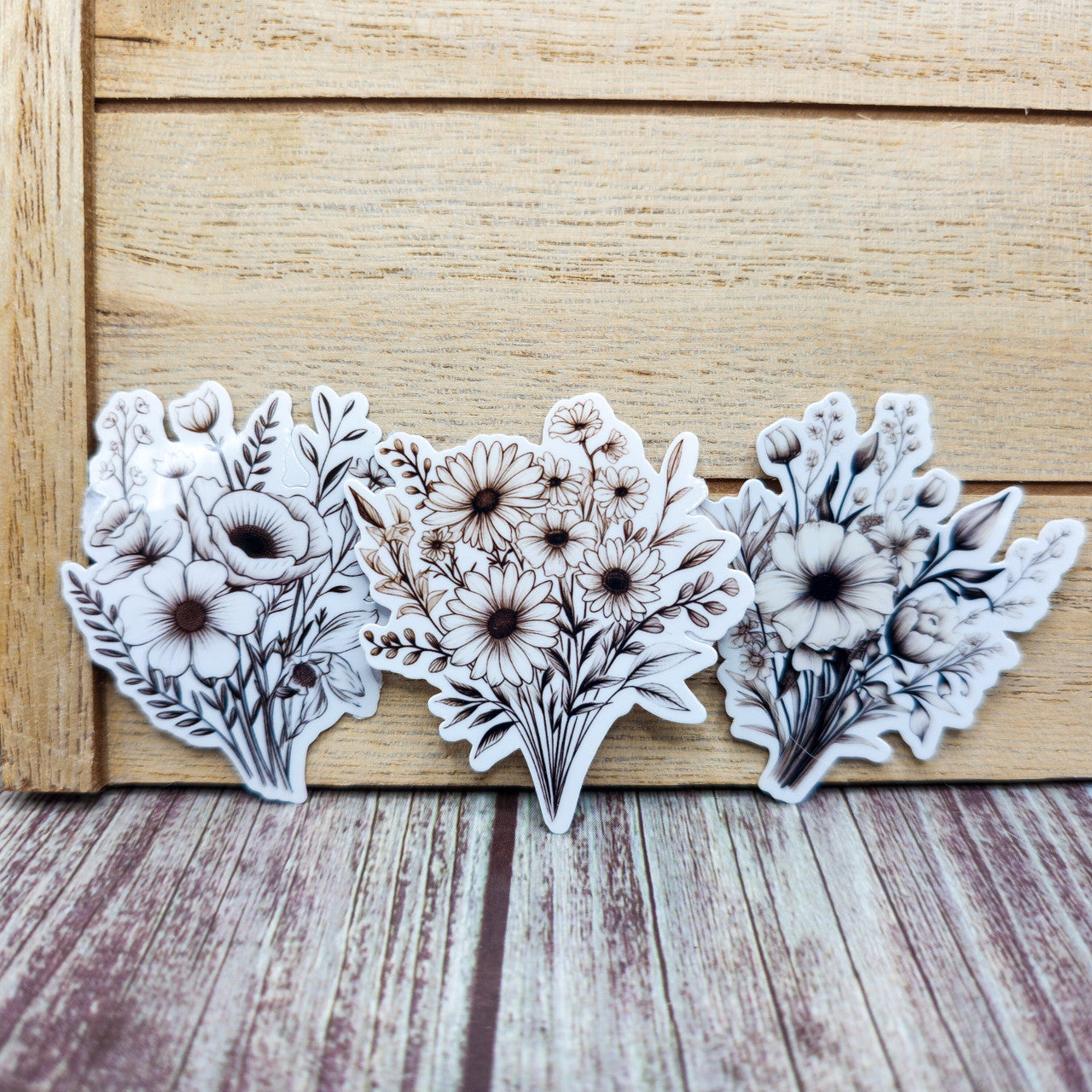 7 Black and White Flower Stickers - Vinyl Stickers - Floral Stickers - Journal image 2