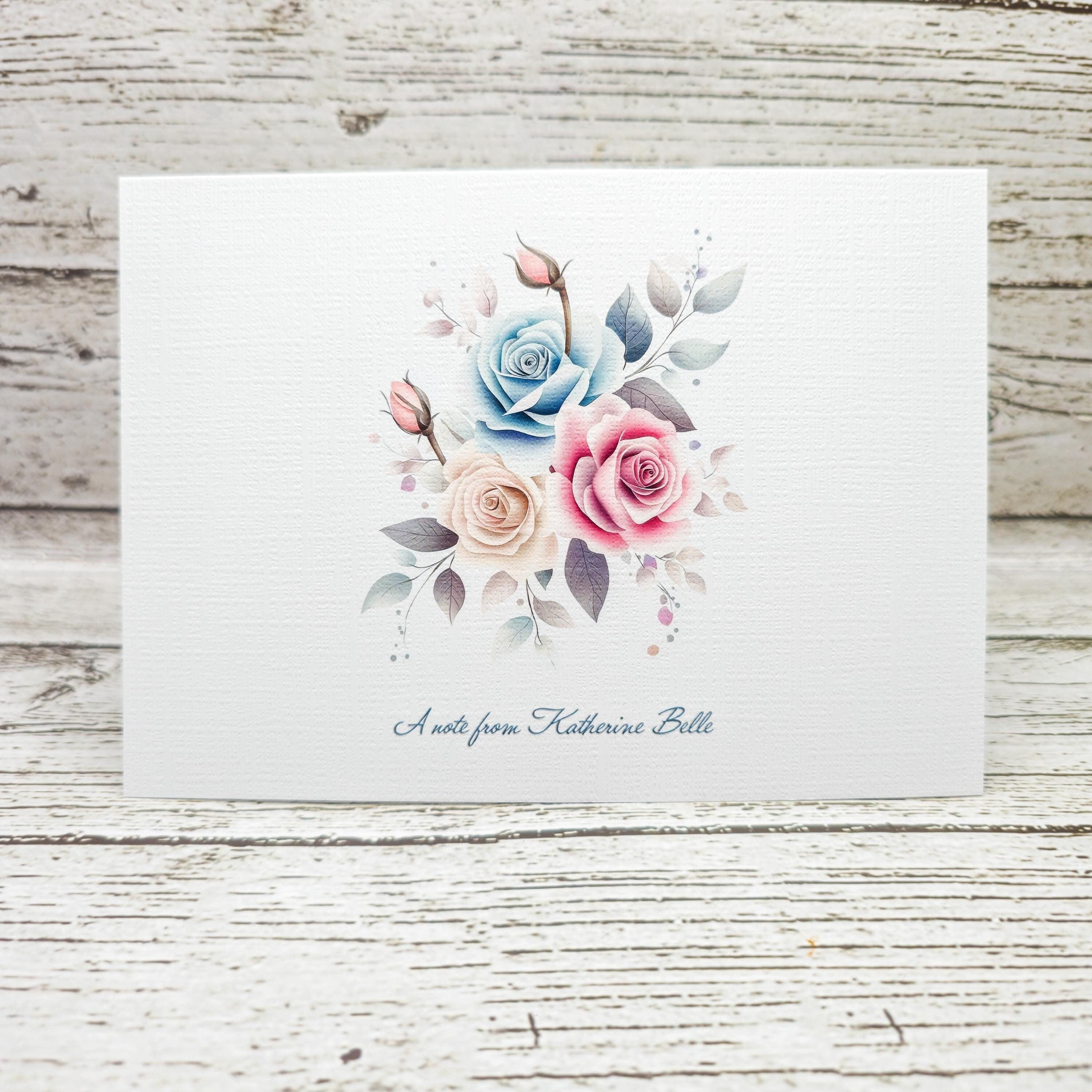 Personalized Note Card Set with Envelopes, Five Rose Designs ,Greeting Card image 2