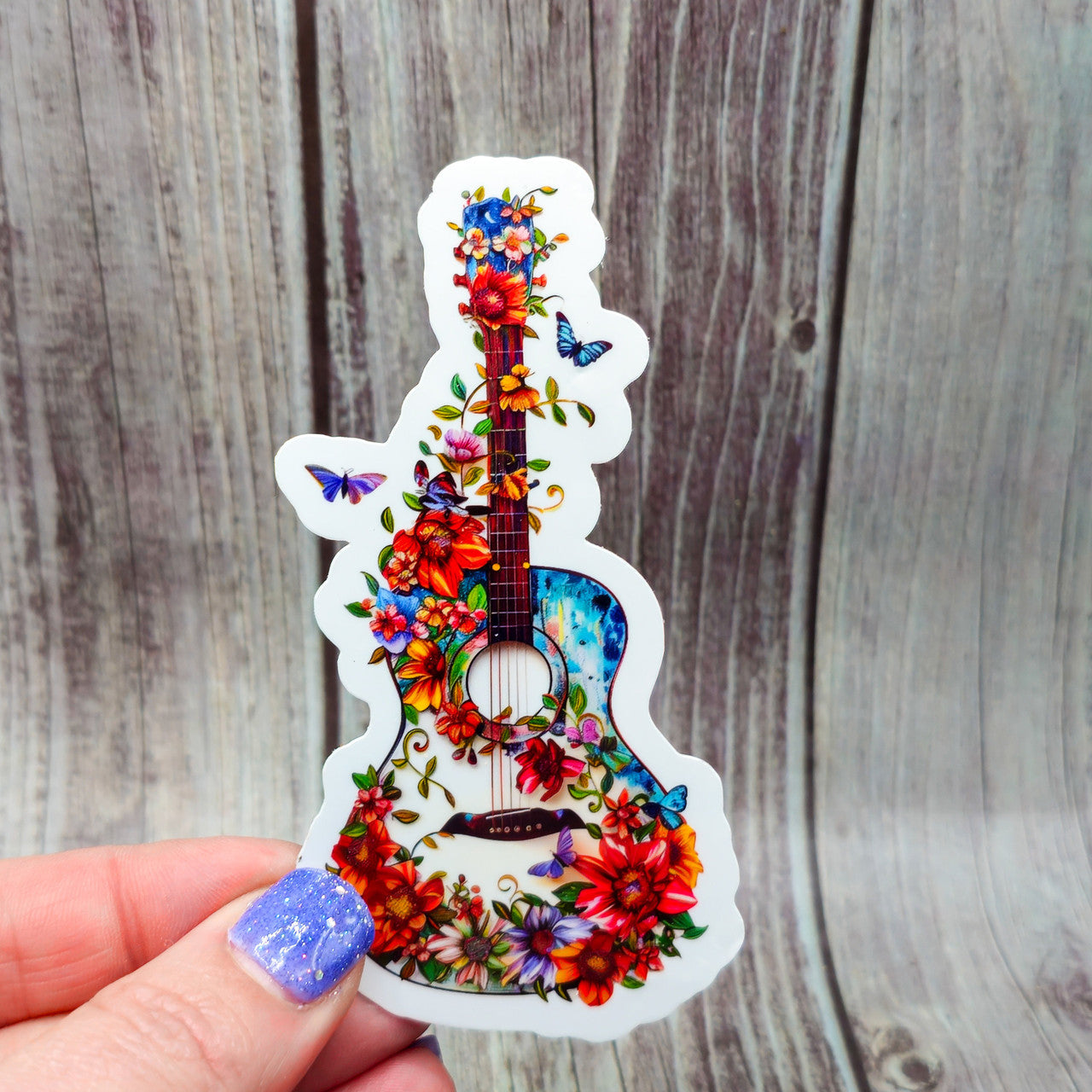 Floral Guitar Vinyl Sticker - Floral Stickers - Music Sticker image 1