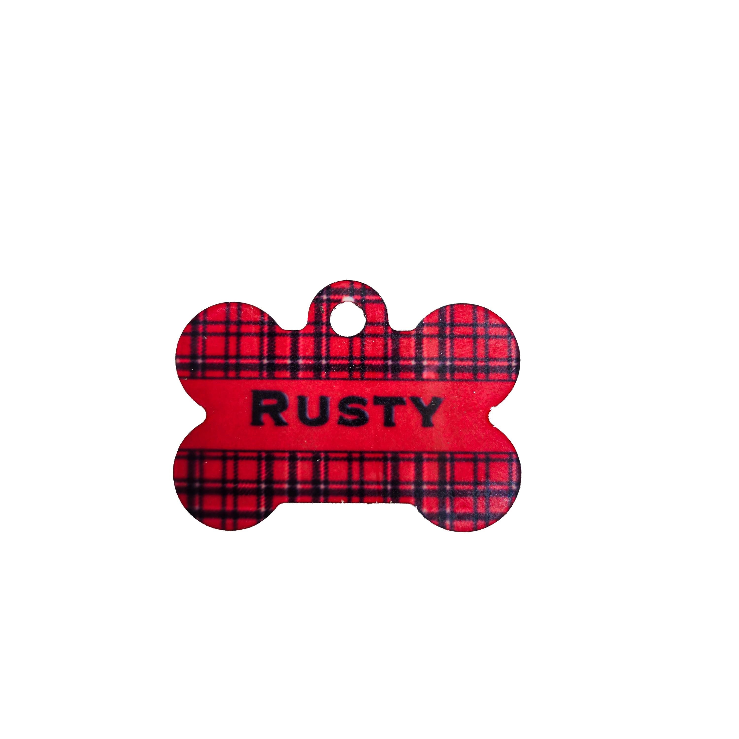 Personalized Red Plaid Pet ID Tag for Cats and Dogs – Double Sided Custom image 0