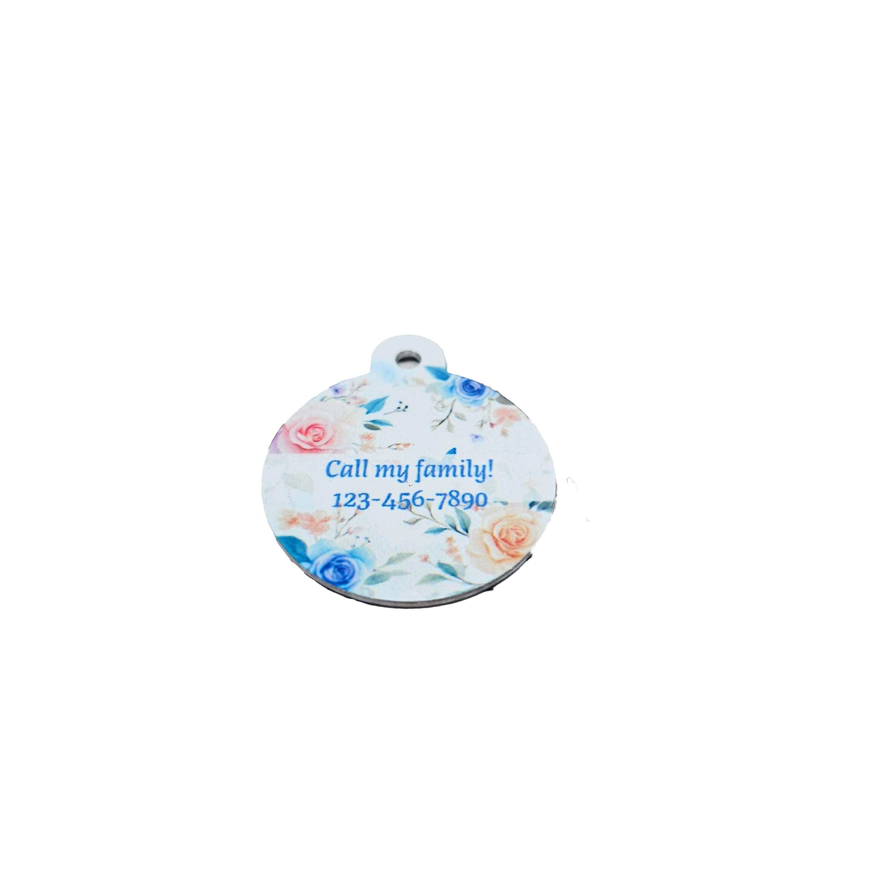 Pet ID Tag Roses Two Sided- Round - Medium, Small, and Extra Small, Flower Pet image 1