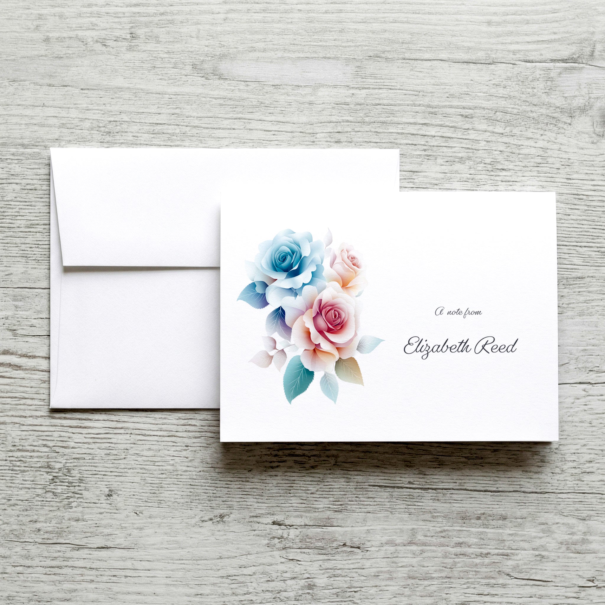 Personalized Set of  Notecards with Envelopes Featuring Roses image 0