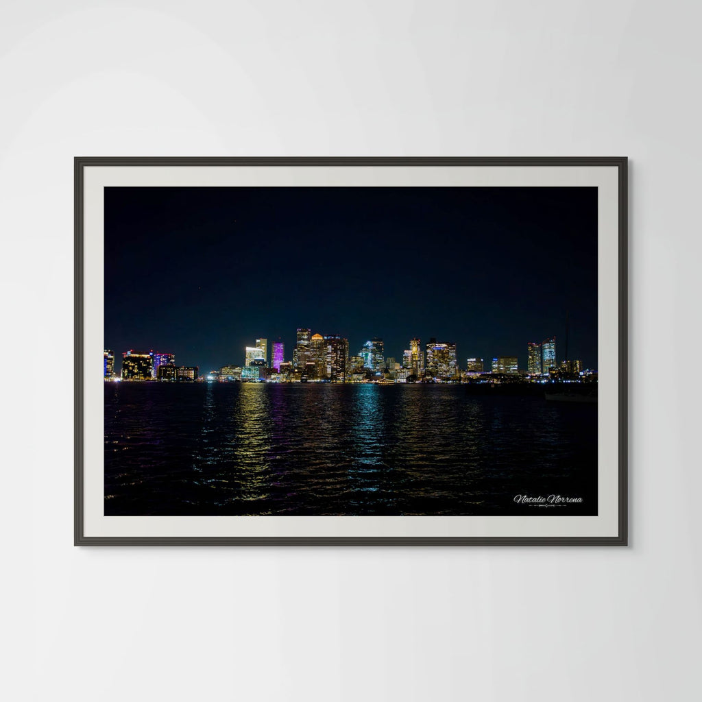 Boston Skyline Giclée Print: City Lights Dance on Harbor Waters image 0