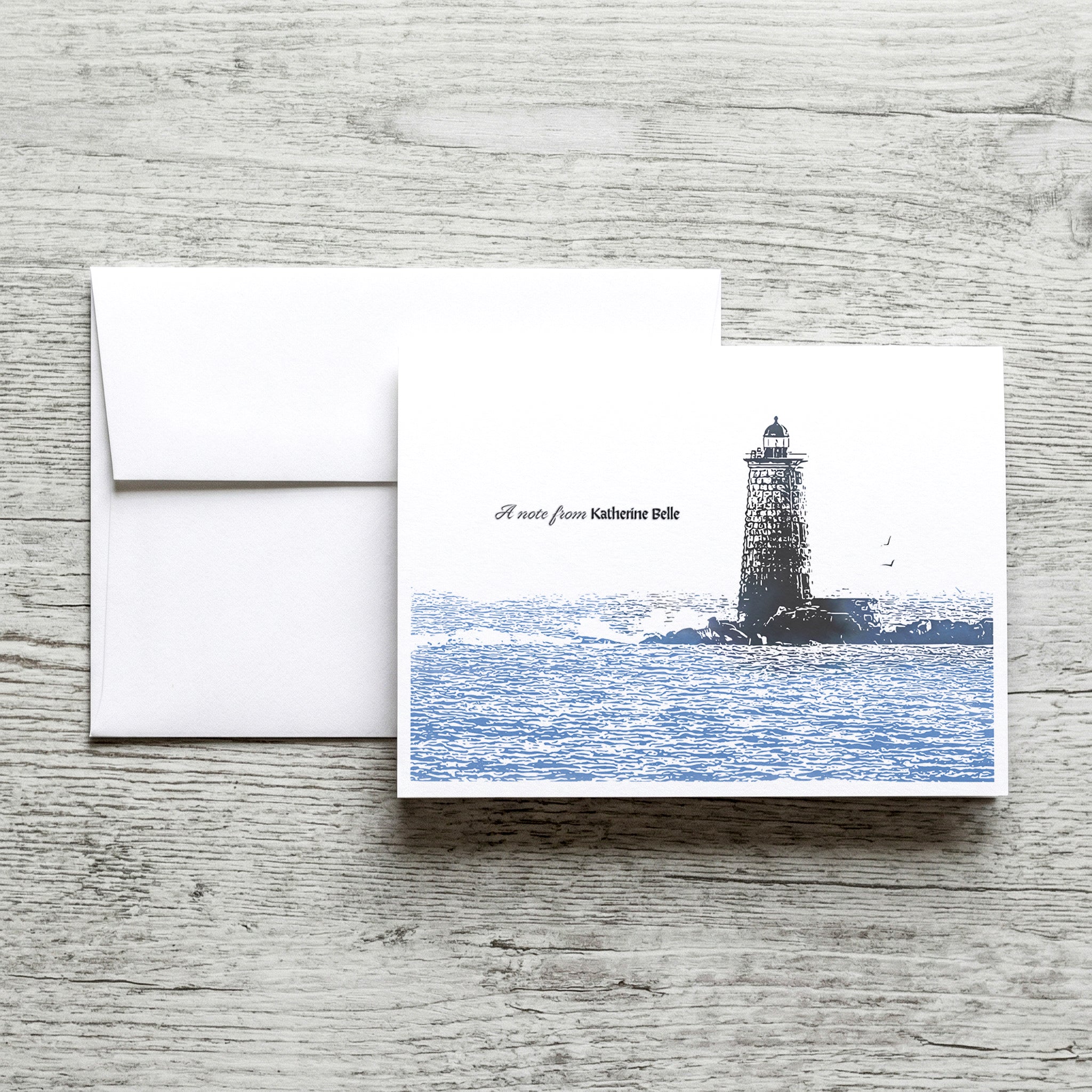 Personalized Set of  Notecards with Envelopes Featuring A Lightouse image 0