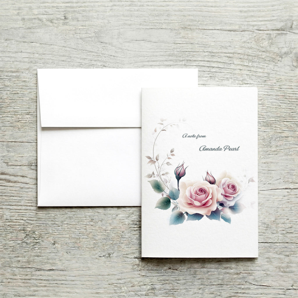 Personalized Set of  Notecards with Envelopes Featuring Boho Roses image 0