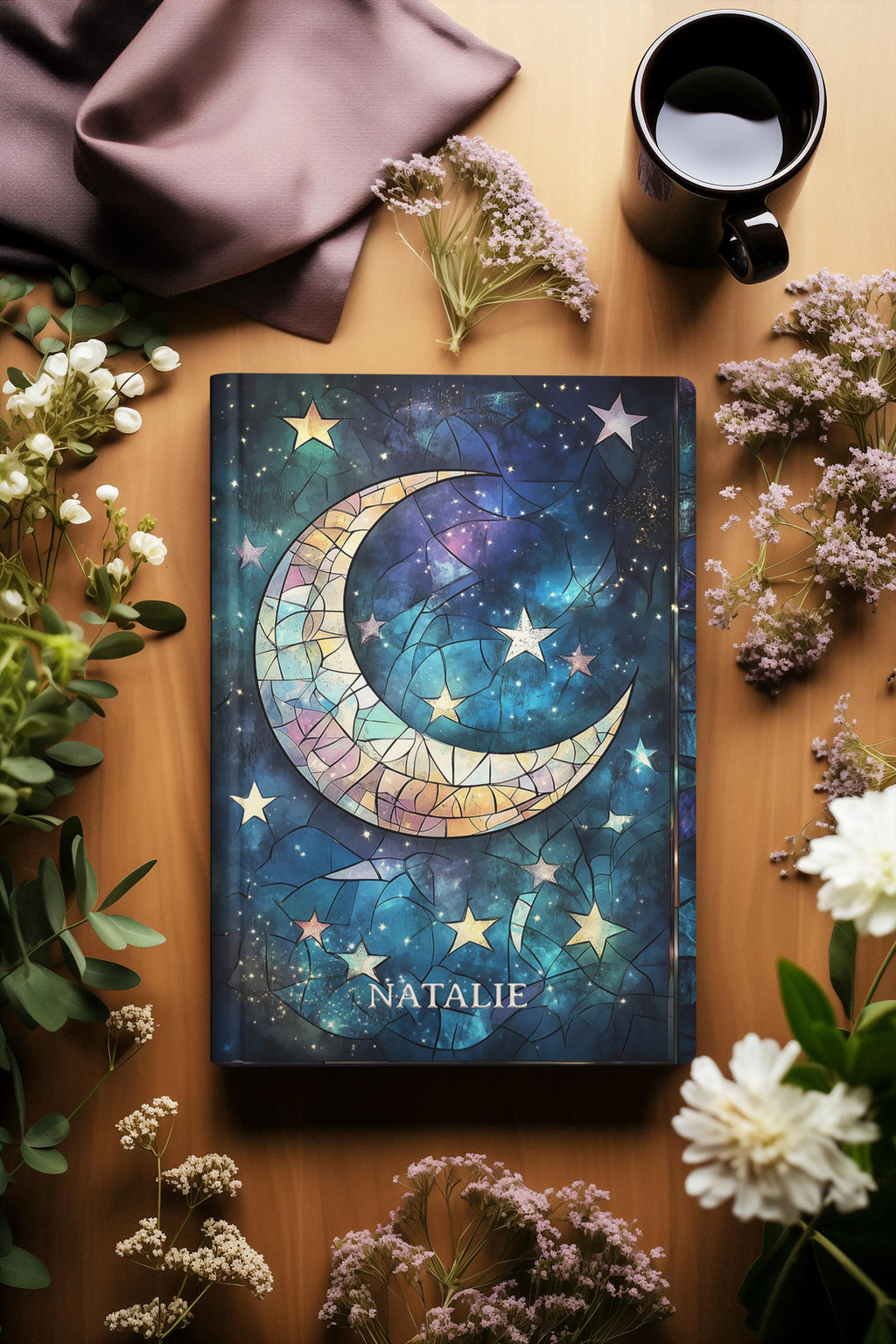 Personalized Journal Stained Glass Moon and Stars, Hardcover, Softcover image 6