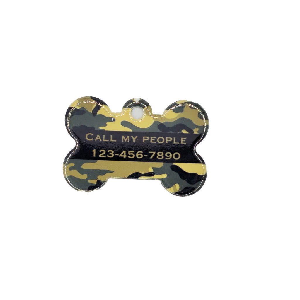 Green Camouflage Dog Bone Shaped Pet ID Tag image 1