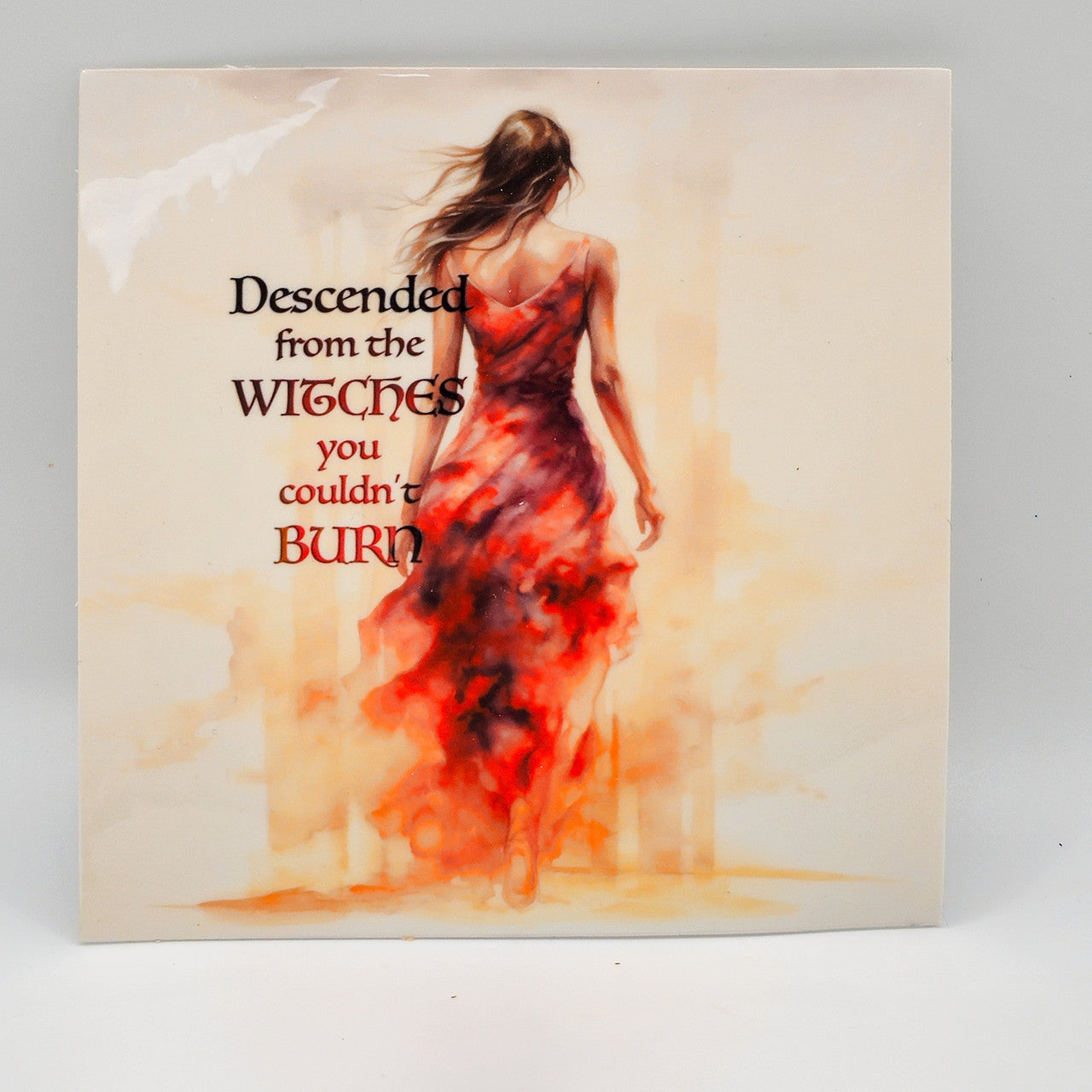 Watercolor Sticker of a Strong, Elegant Woman Walking Through Fire - Set Of 2 image 1