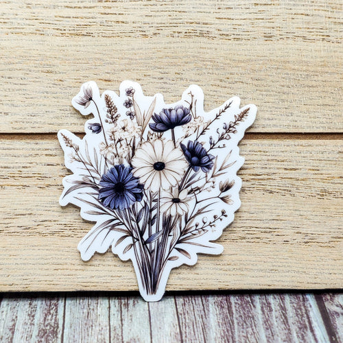 7 Black and White Flower Stickers - Vinyl Stickers - Floral Stickers - Journal image 1