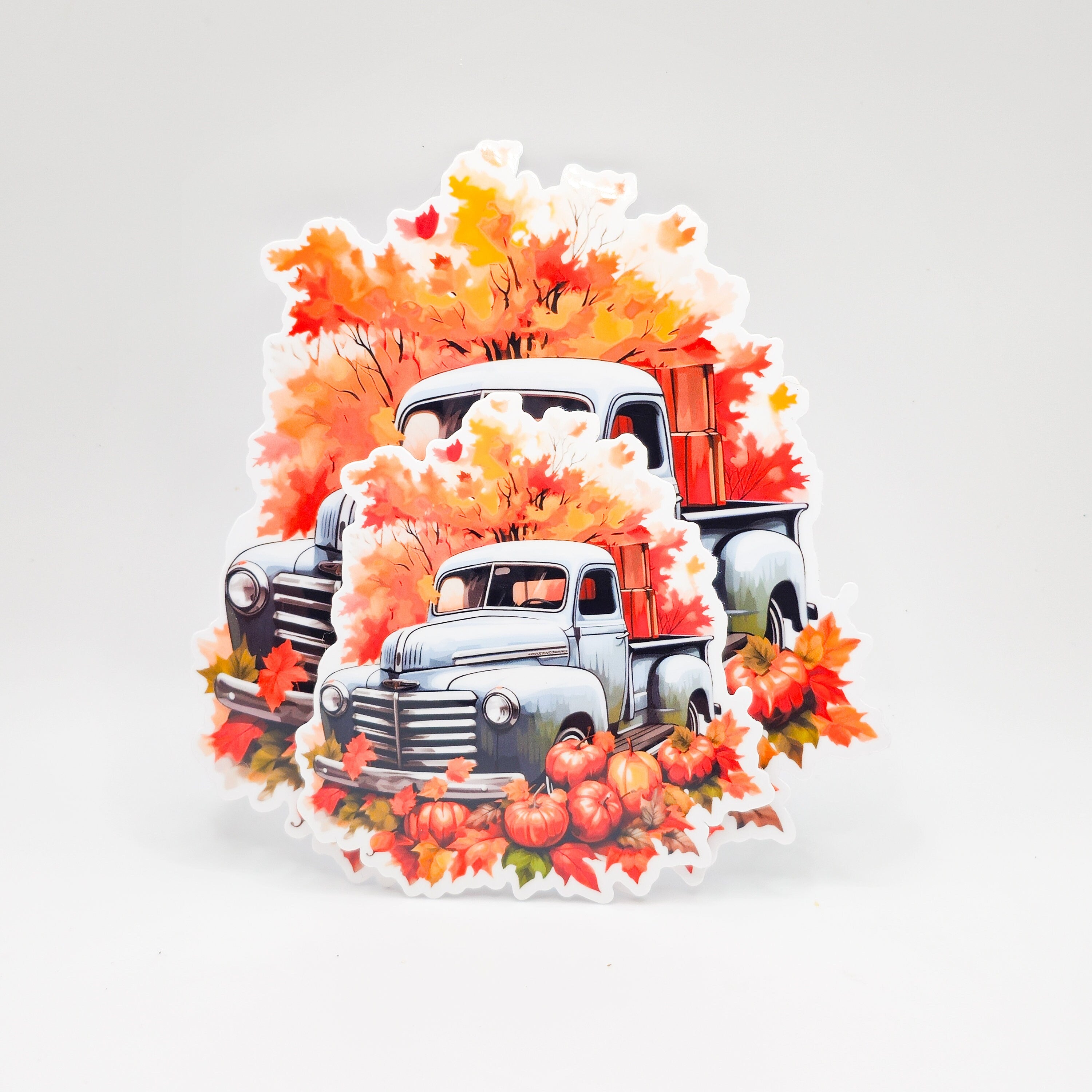 Fall Classic Truck Decorated for Autumn Vinyl Sticker Set of 2 image 1