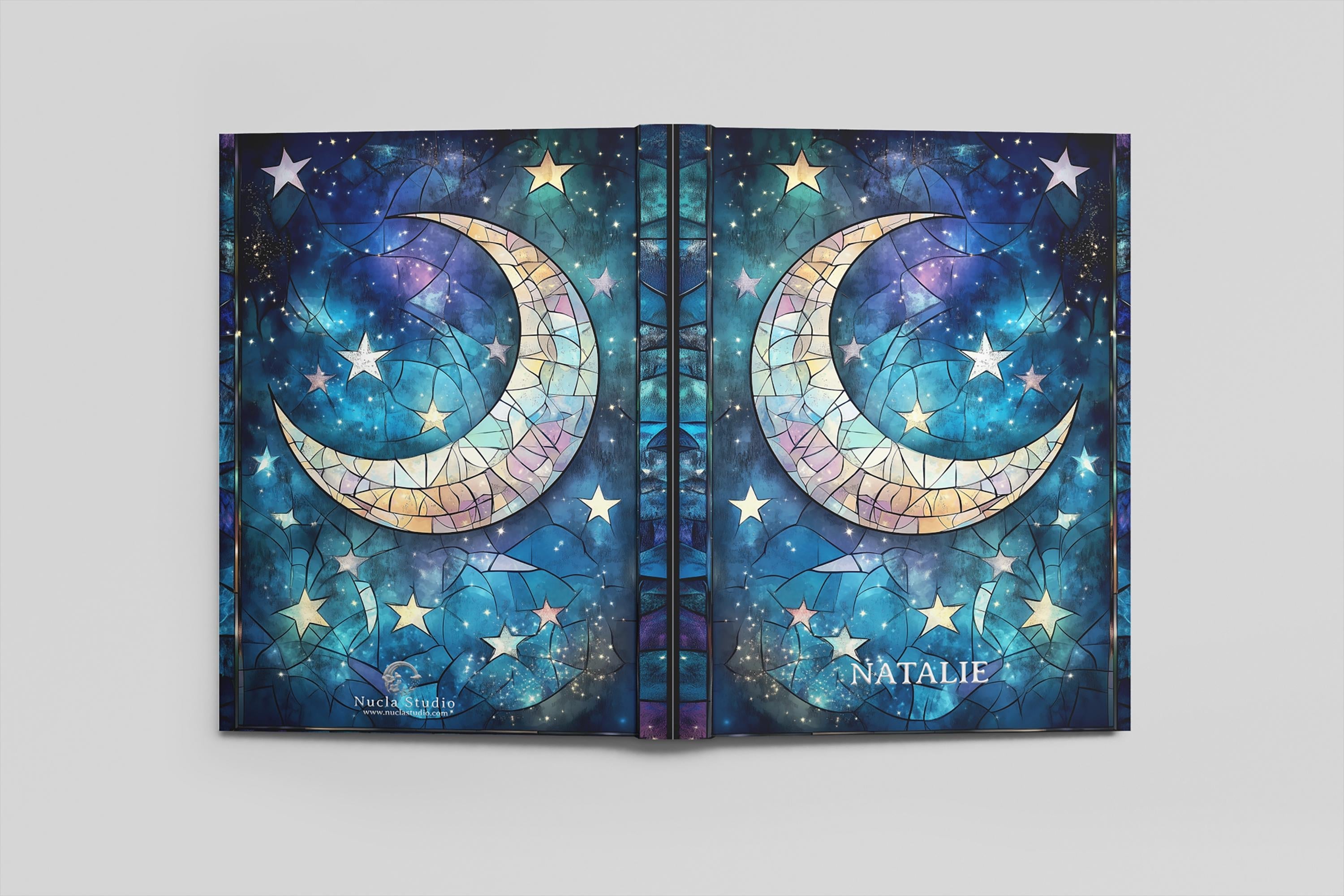 Personalized Journal Stained Glass Moon and Stars, Hardcover, Softcover image 3