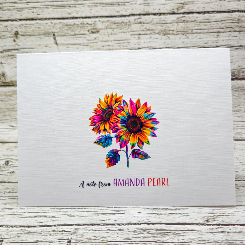 Personalized Set of Notecards with Envelopes Colorful Sunflowers image 1