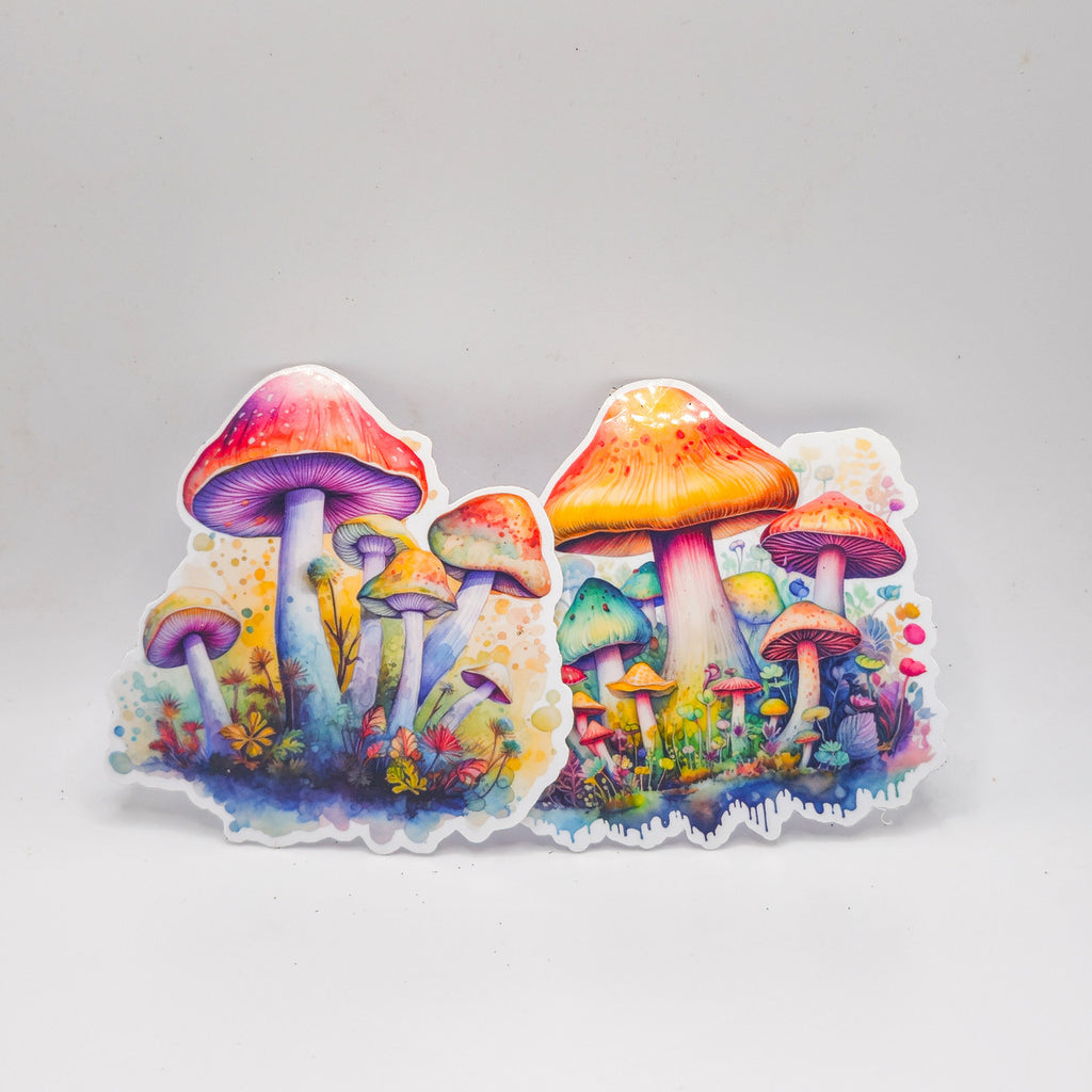 Groovy Mushroom Stickers - Set of Two Stickers - Vinyl Stickers - Watercolor ( image 0