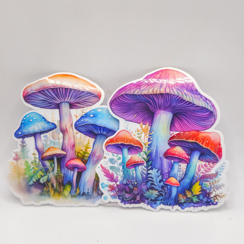 Groovy Mushroom Stickers - Set of Two Stickers - Vinyl Stickers - Watercolor ( image 0
