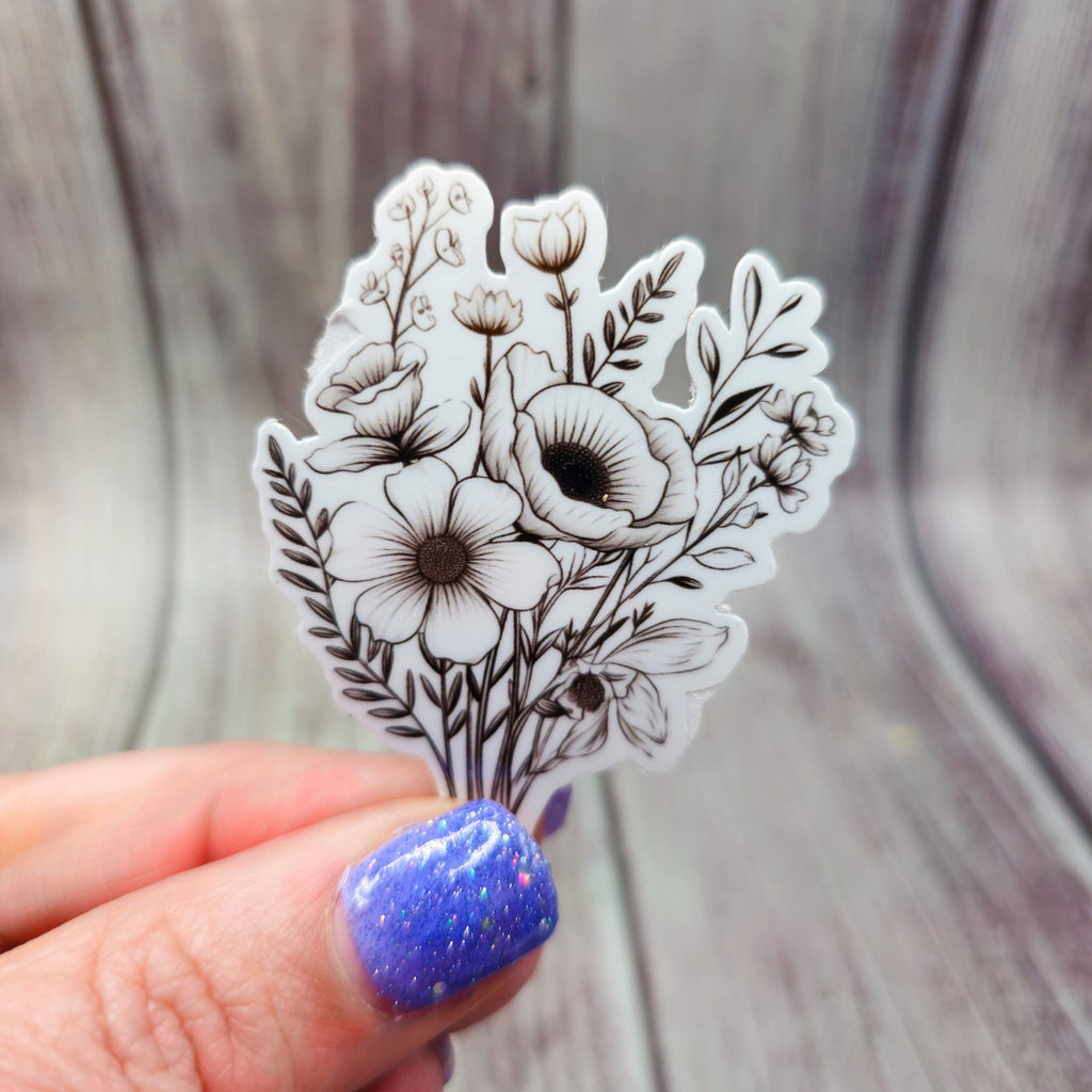 7 Black and White Flower Stickers - Vinyl Stickers - Floral Stickers - Journal image 7