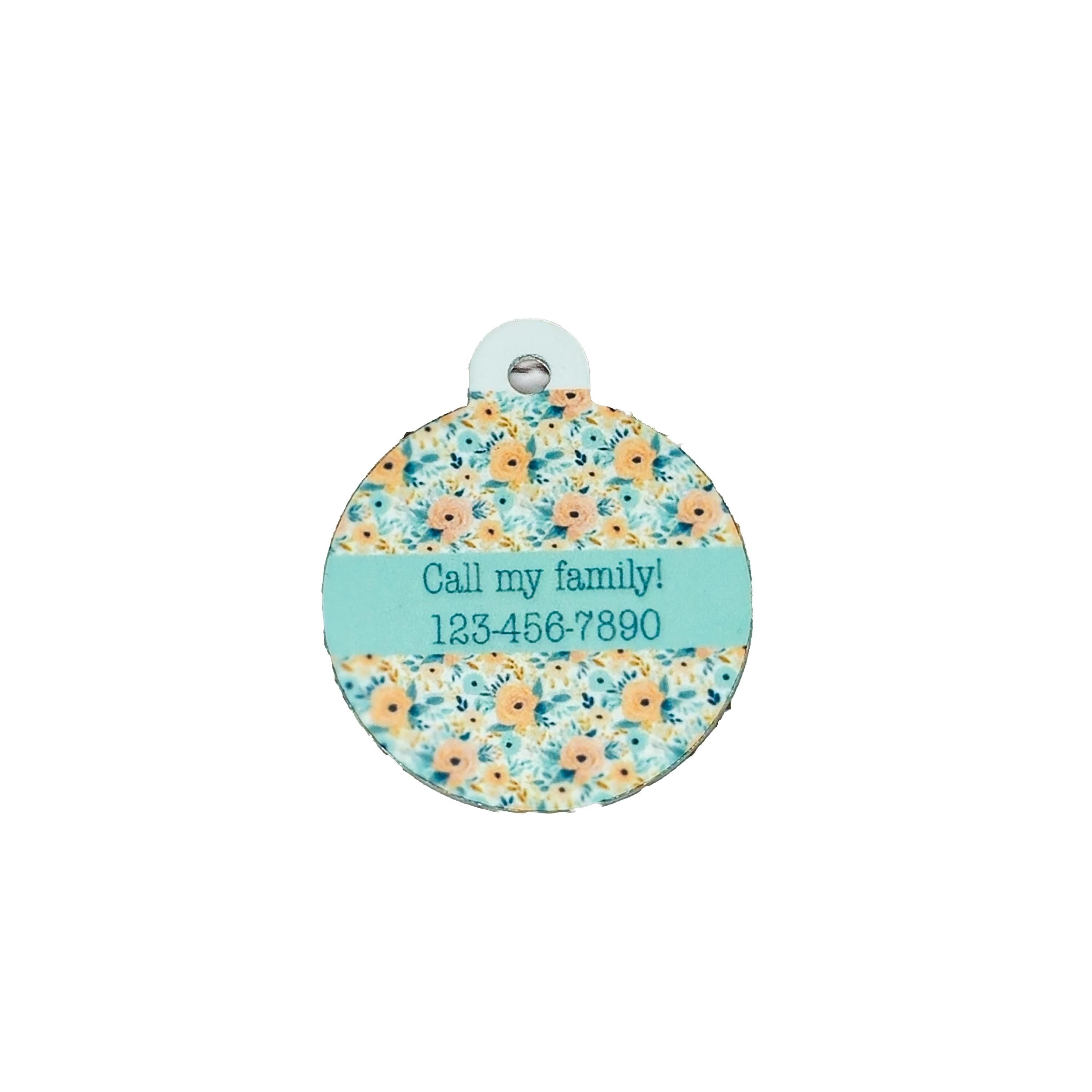 Pet ID Tag Floral Two Sided- Round - Medium, Small, and Extra Small, Flower Pet image 1
