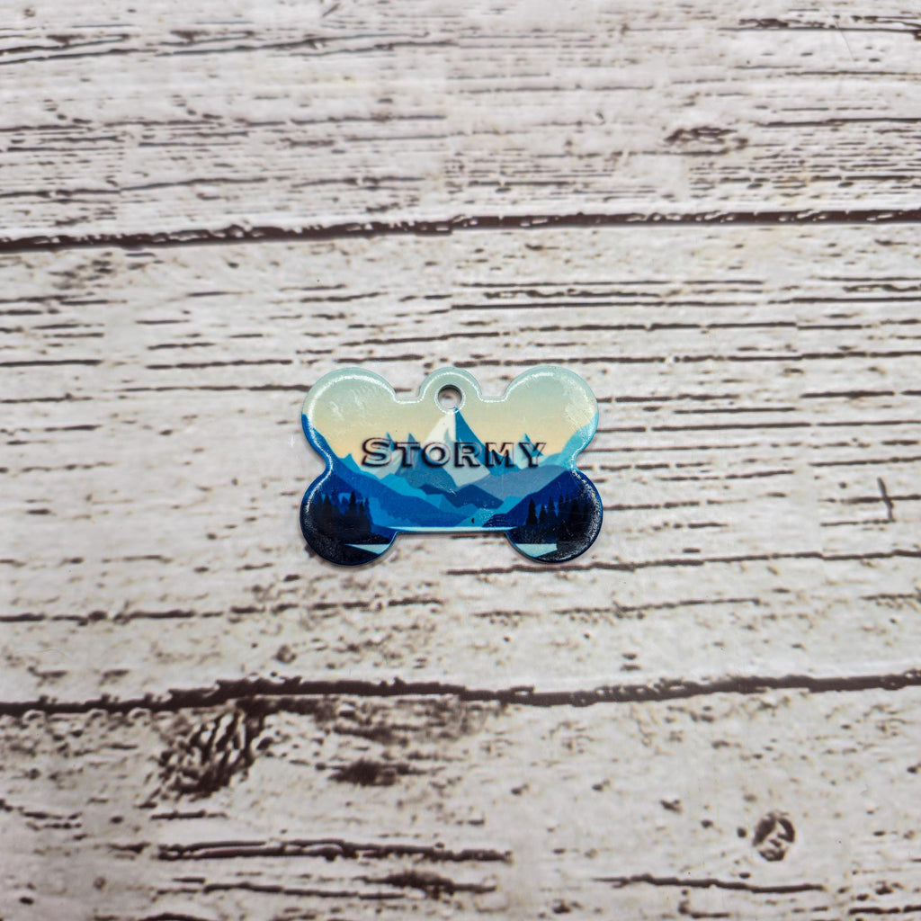 Pet ID Tag Mountains, Double Sided- Dog Tag Bone Shape Personalized Pet Tag image 2