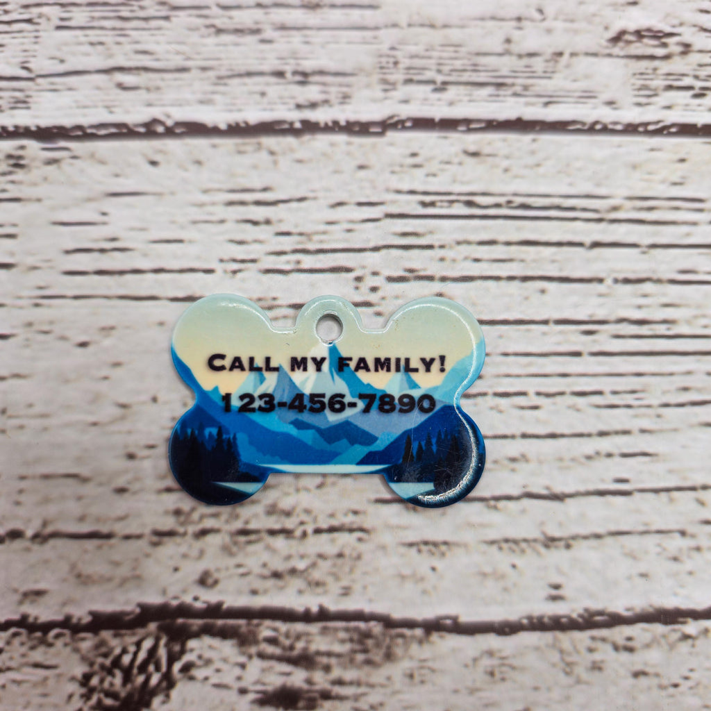 Pet ID Tag Mountains, Double Sided- Dog Tag Bone Shape Personalized Pet Tag image 3