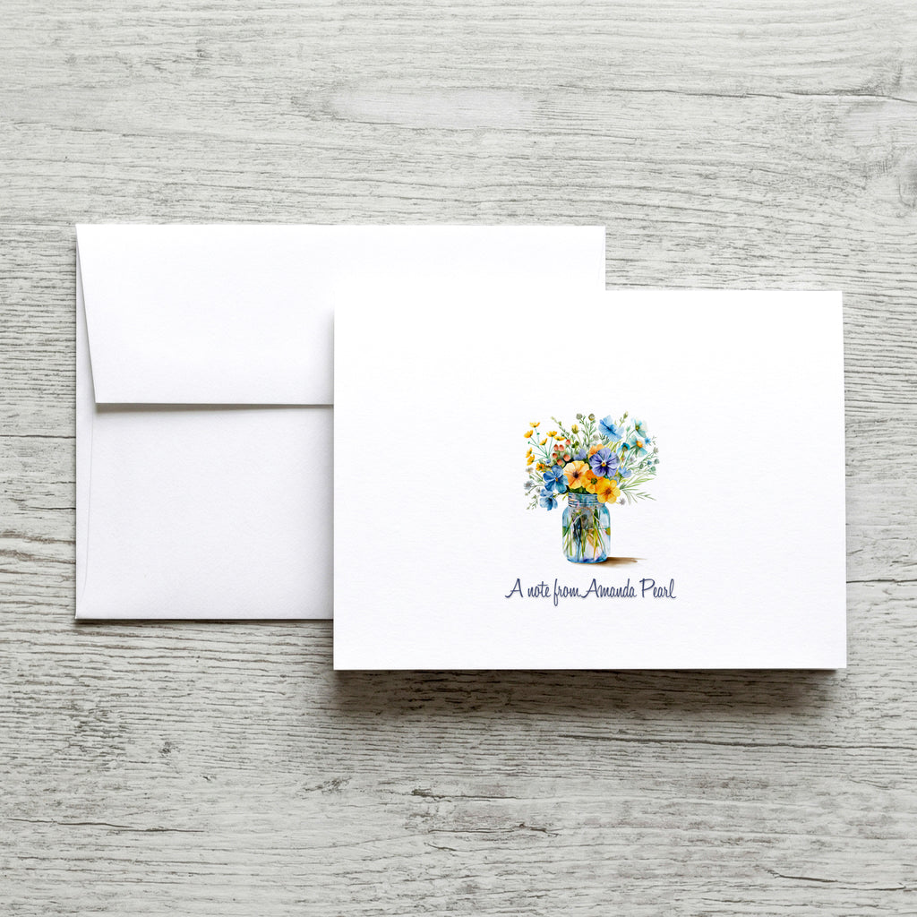 Personalized Set of  Notecards with Envelopes Featuring a Flower Bouquet image 0