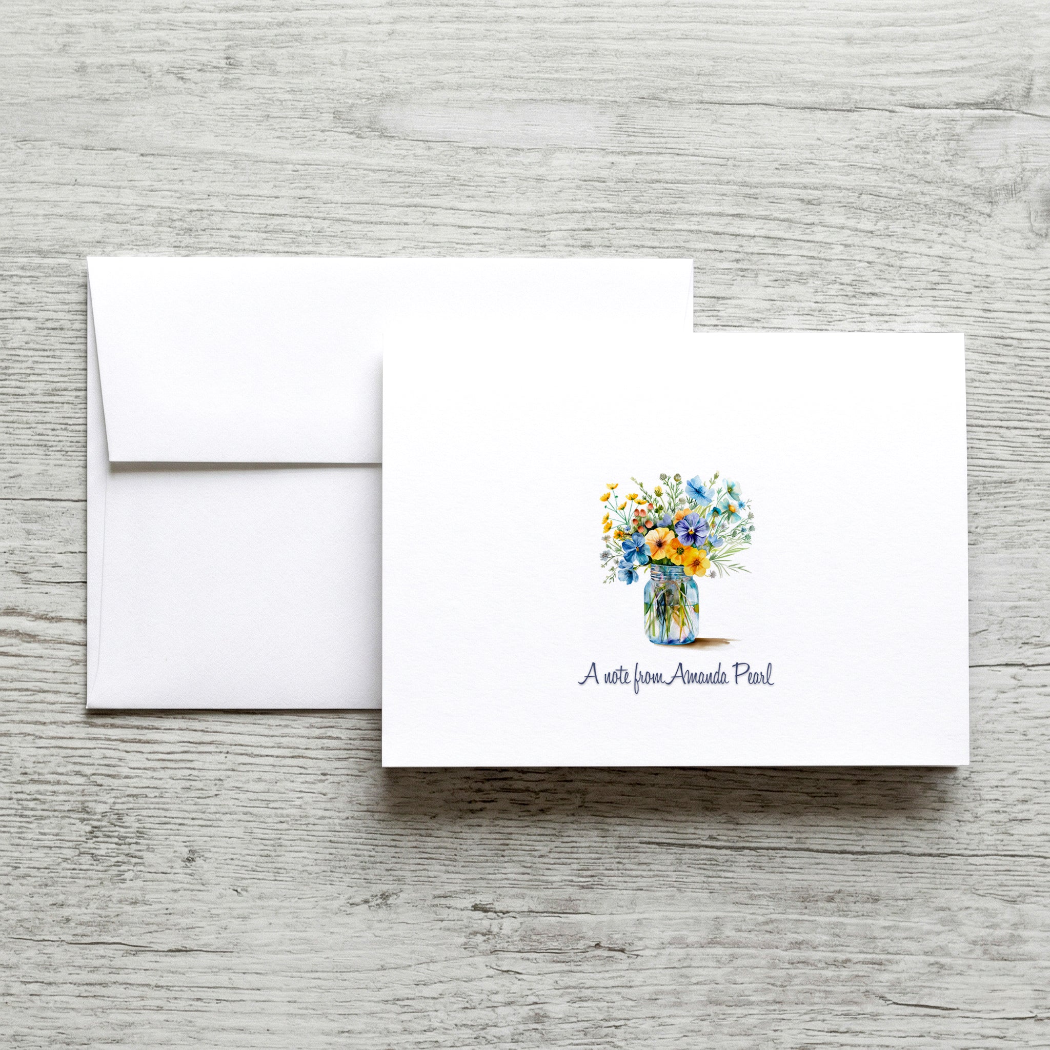 Personalized Set of  Notecards with Envelopes Featuring a Flower Bouquet image 0