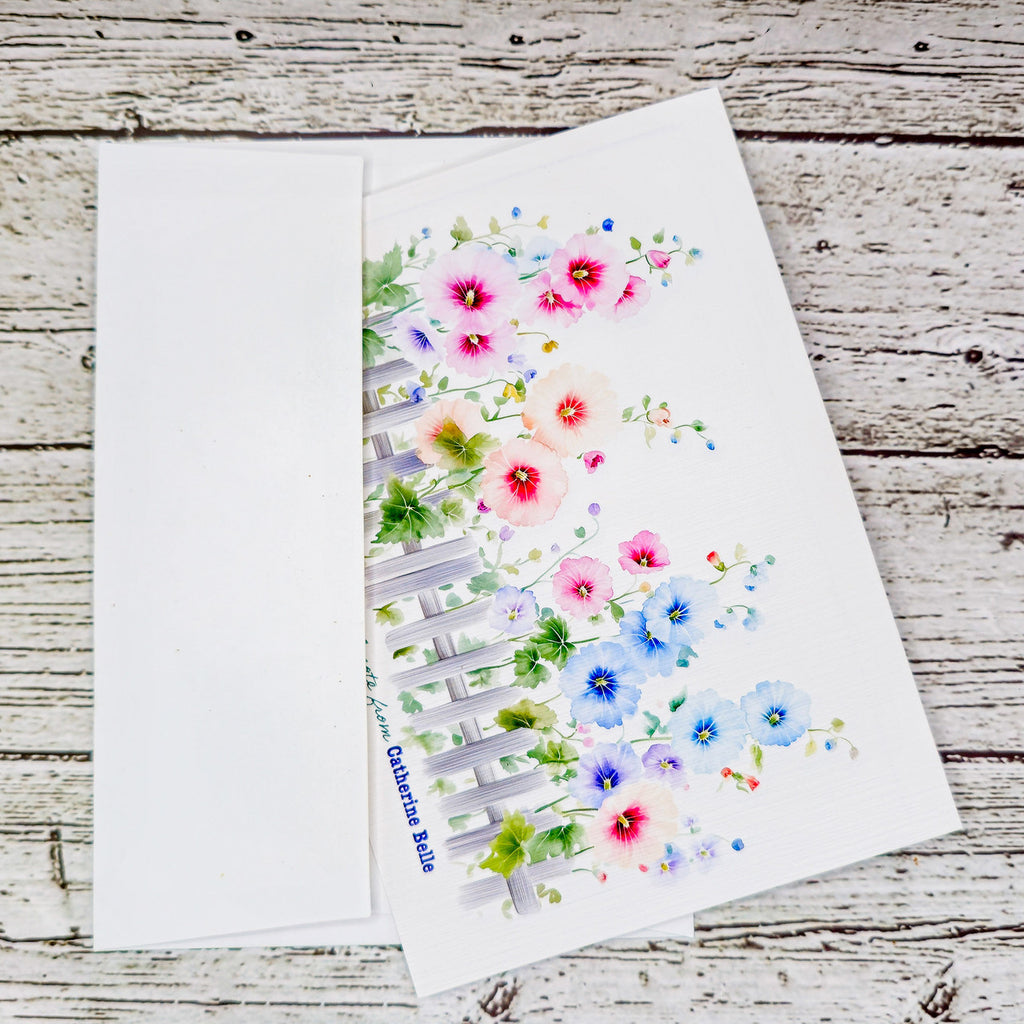 Personalized Set of  Notecards with Envelopes Featuring Hollyhocks image 4