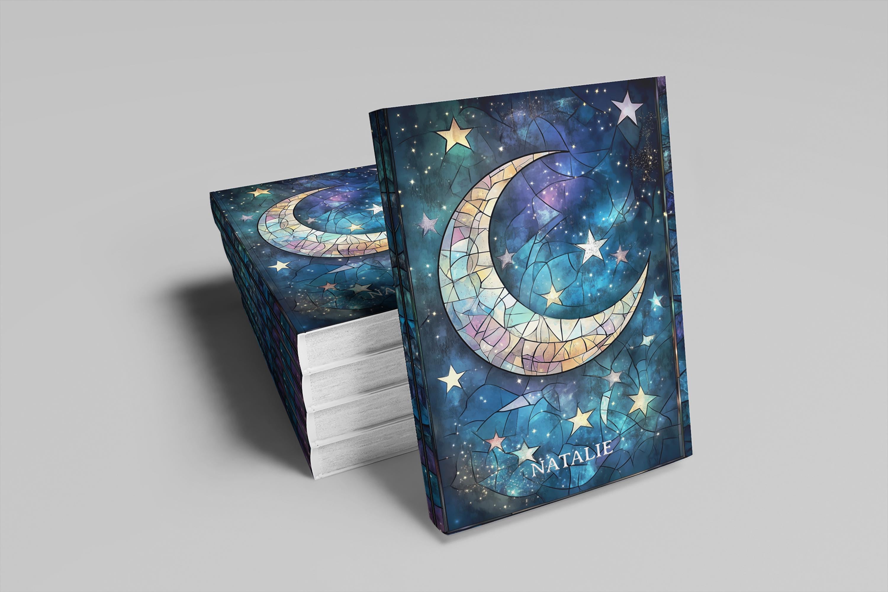 Personalized Journal Stained Glass Moon and Stars, Hardcover, Softcover image 5