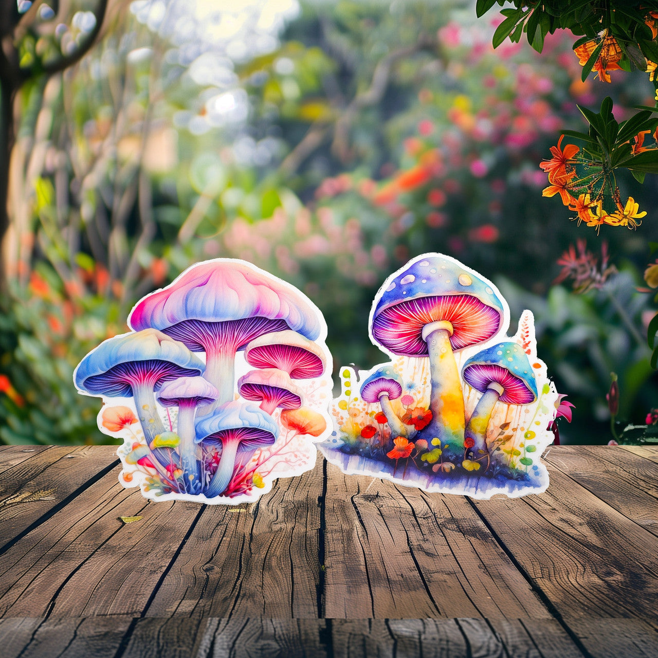 Groovy Mushroom Stickers - Set of Two Stickers - Vinyl Stickers - Watercolor image 0