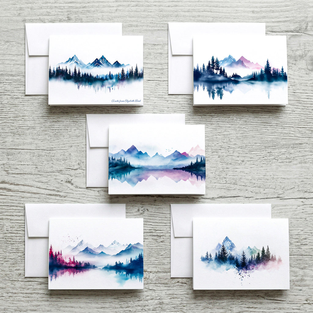 Mountain Inspired Set of Notecards with Envelopes, Greeting Card Bundle image 0
