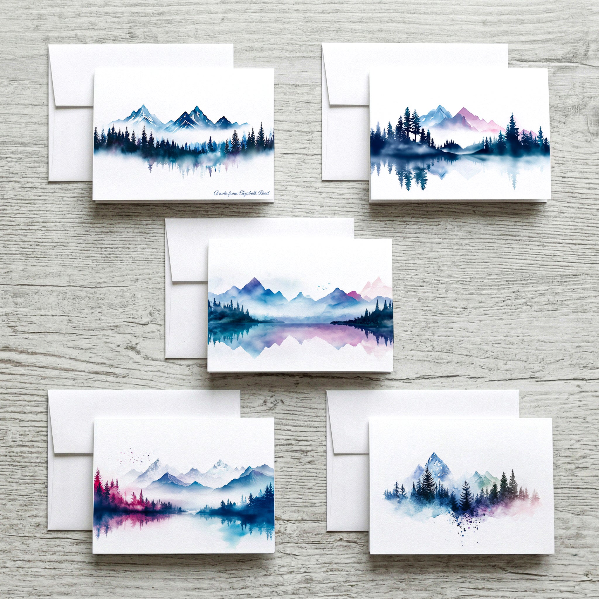 Mountain Inspired Set of Notecards with Envelopes, Greeting Card Bundle image 0