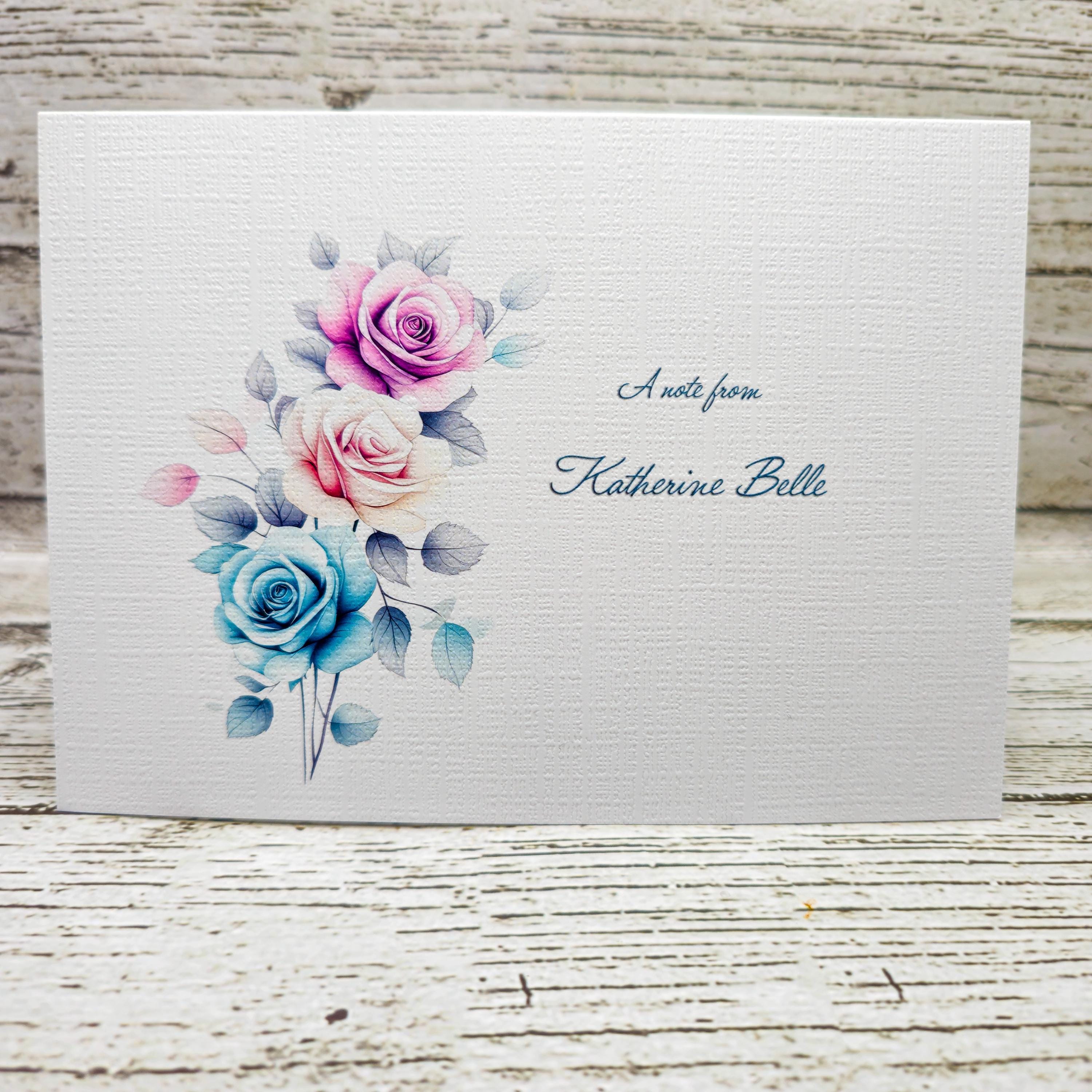 Personalized Note Card Set with Envelopes, Five Rose Designs ,Greeting Card image 1