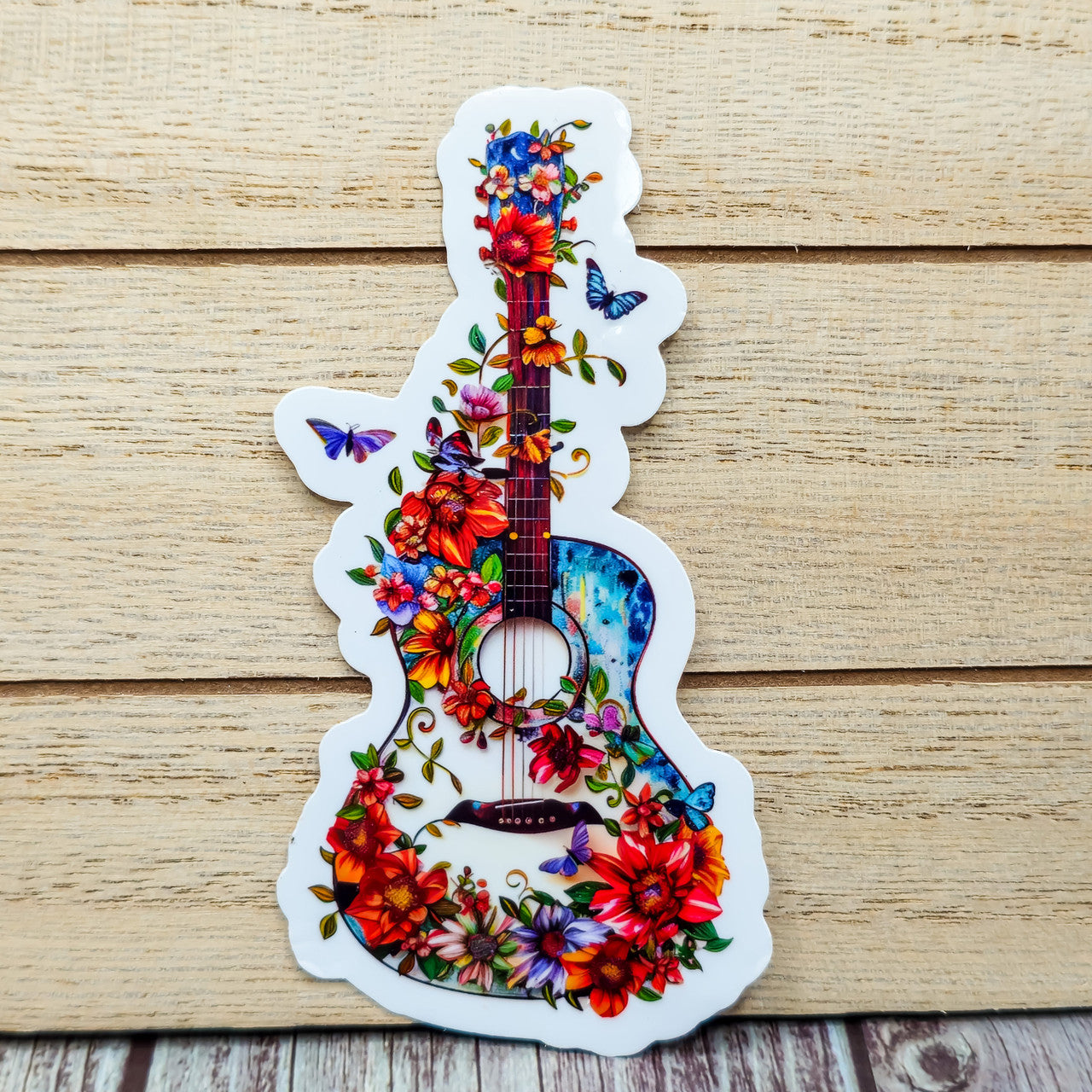 Floral Guitar Vinyl Sticker - Floral Stickers - Music Sticker image 0