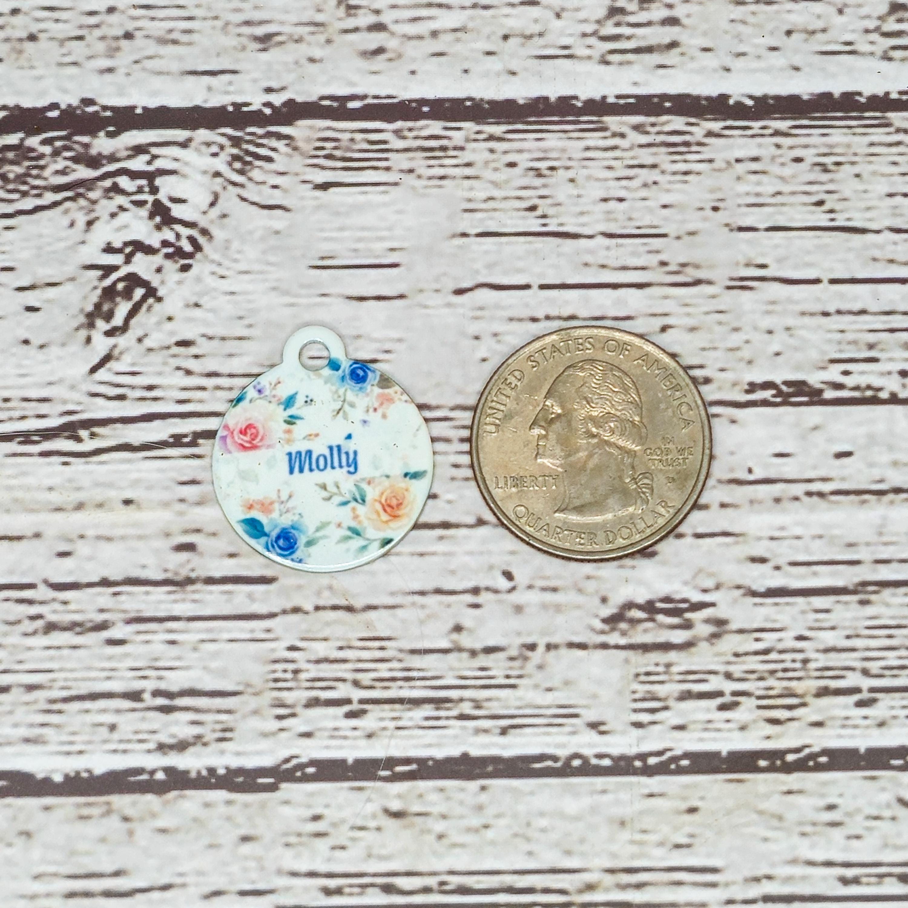 Pet ID Tag Roses Two Sided- Round - Medium, Small, and Extra Small, Flower Pet image 7