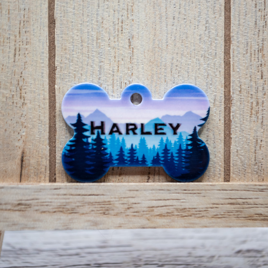 Mountain Scenery Lavender Dog Bone Pet ID Tag image 2
