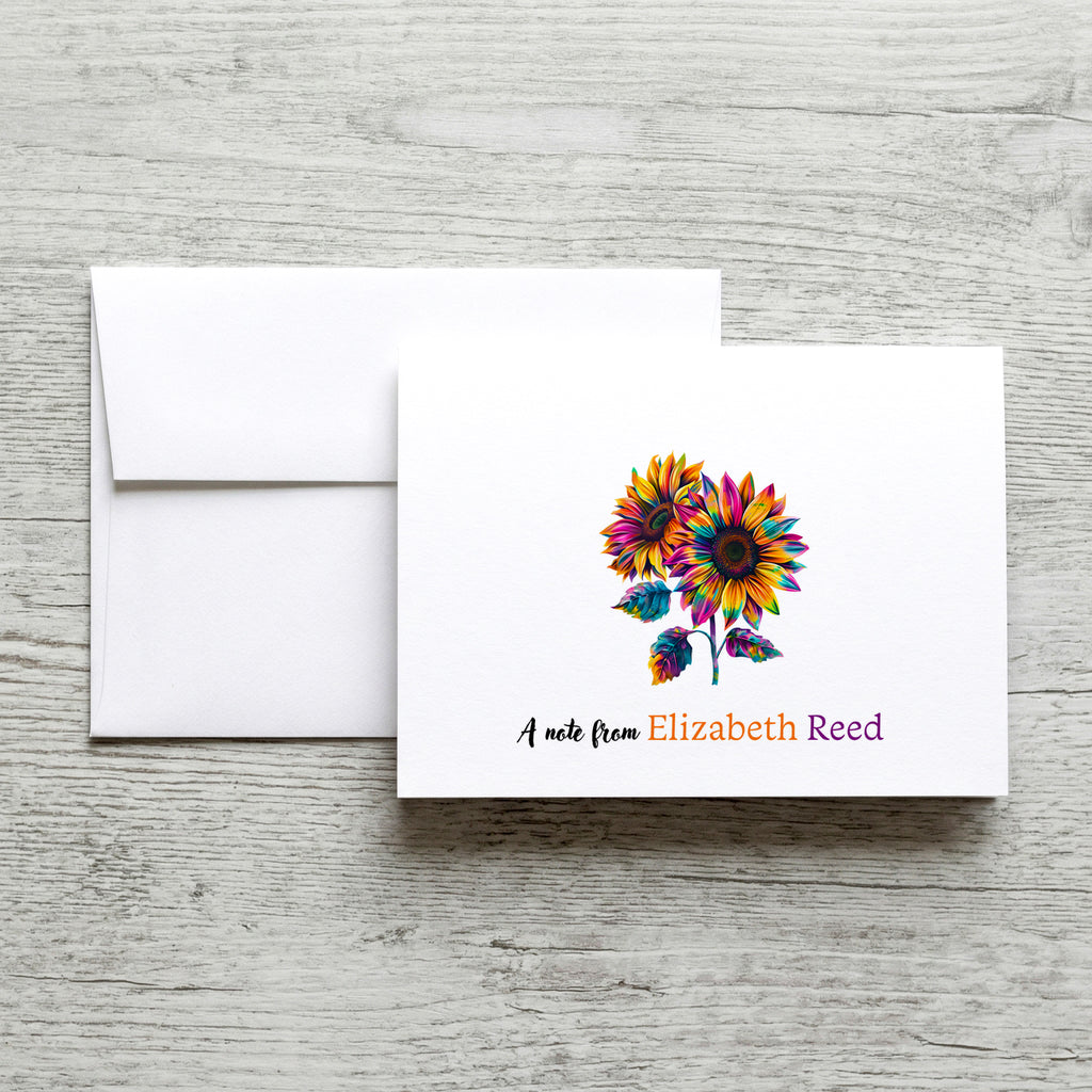 Personalized Set of Notecards with Envelopes Colorful Sunflowers image 0