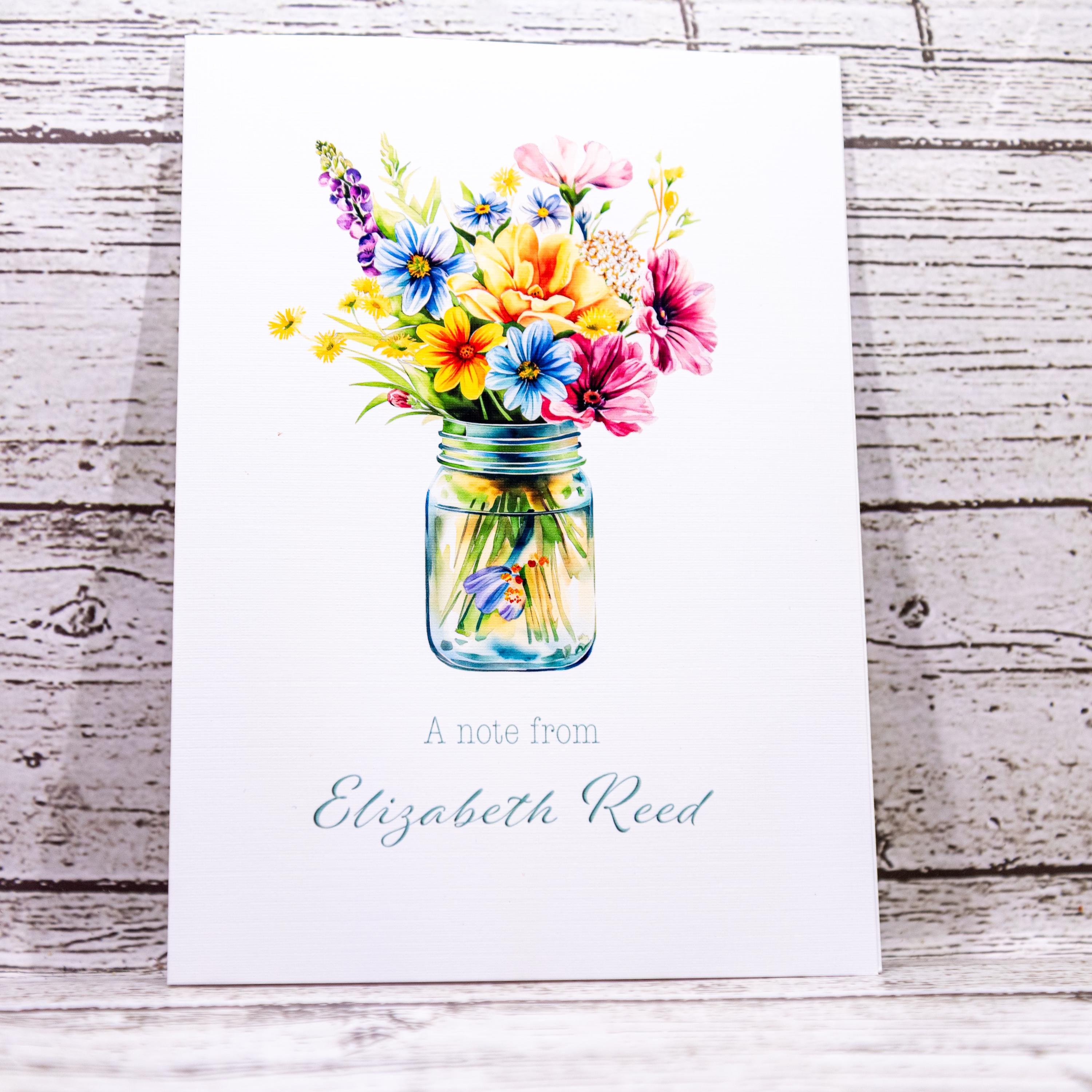 Custom Note Cards Set with Envelopes Flower Bouquet Mason Jar, Greeting Card image 2