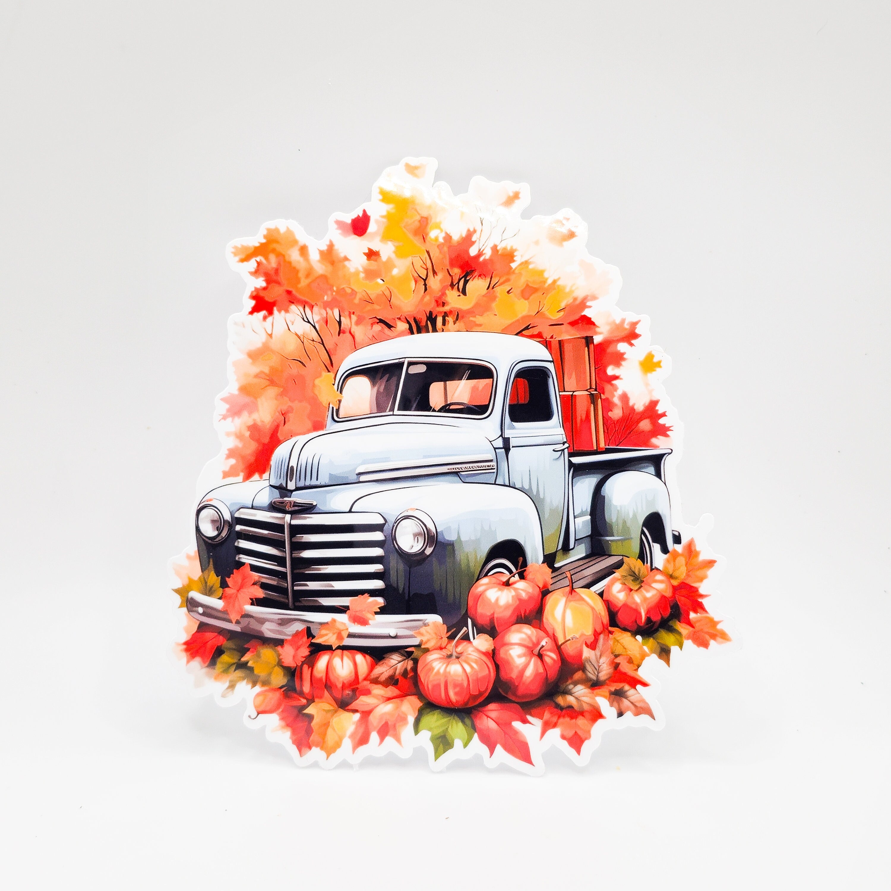 Fall Classic Truck Decorated for Autumn Vinyl Sticker Set of 2 image 0