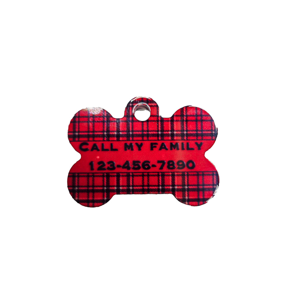 Personalized Red Plaid Pet ID Tag for Cats and Dogs – Double Sided Custom image 1
