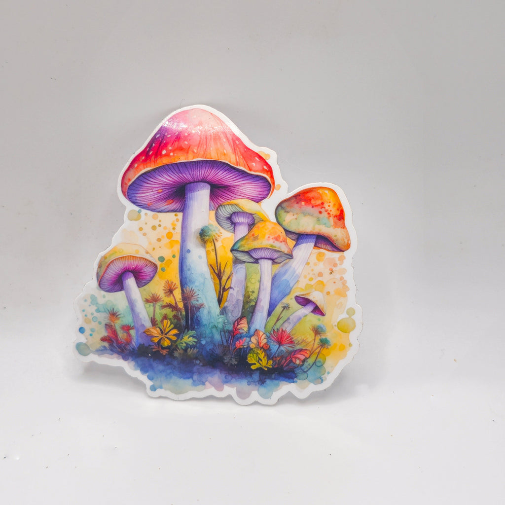 Groovy Mushroom Stickers - Set of Two Stickers - Vinyl Stickers - Watercolor ( image 1