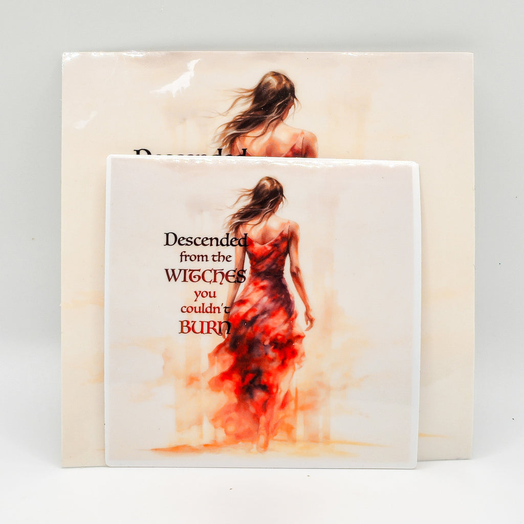 Watercolor Sticker of a Strong, Elegant Woman Walking Through Fire - Set Of 2 image 2