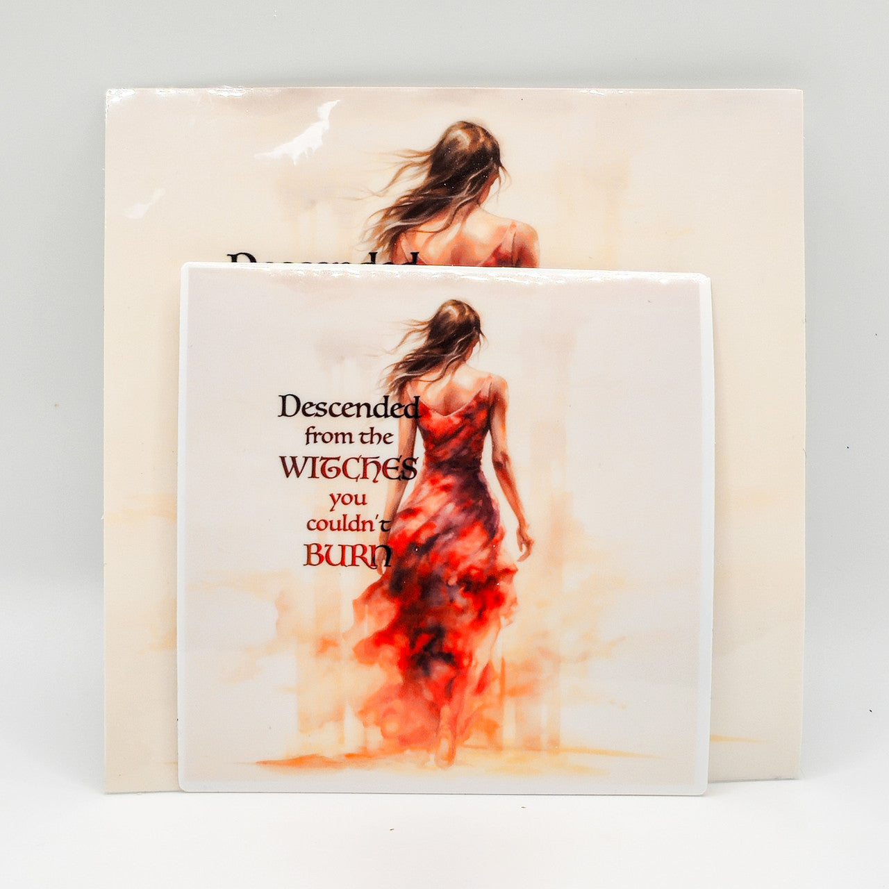 Watercolor Sticker of a Strong, Elegant Woman Walking Through Fire - Set Of 2 image 2