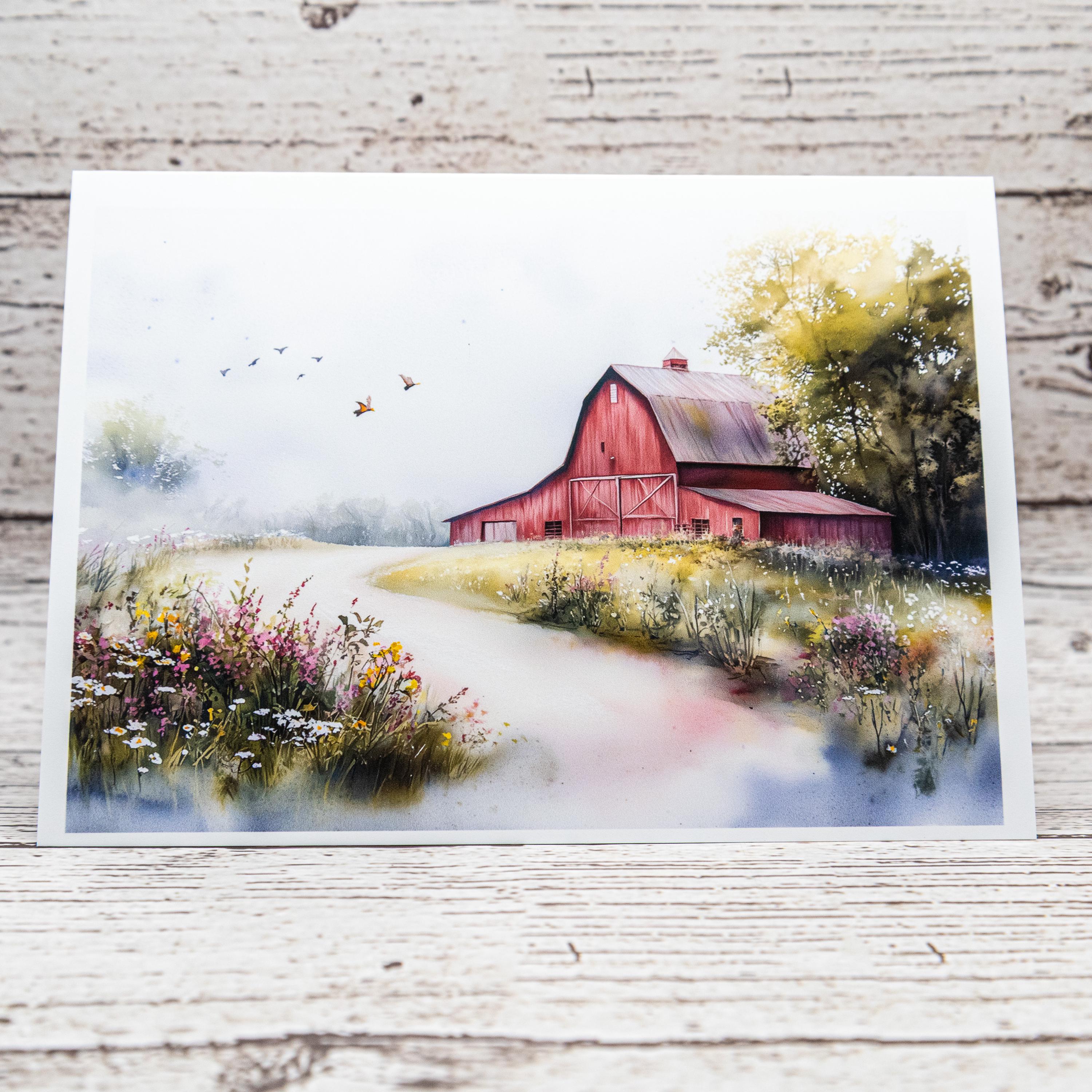 Spring Barns Set of Notecards with Envelopes, A6 Size, Greeting Card Bundle image 3