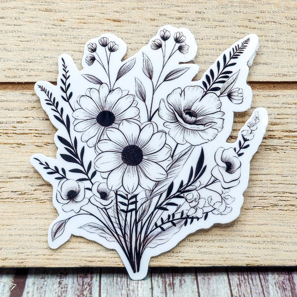 7 Black and White Flower Stickers - Vinyl Stickers - Floral Stickers - Journal image 0