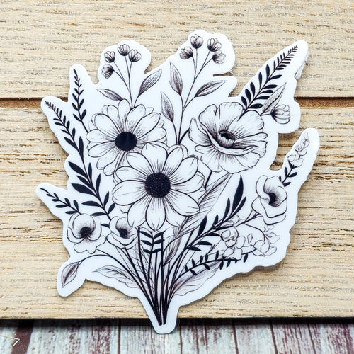 7 Black and White Flower Stickers - Vinyl Stickers - Floral Stickers - Journal image 0