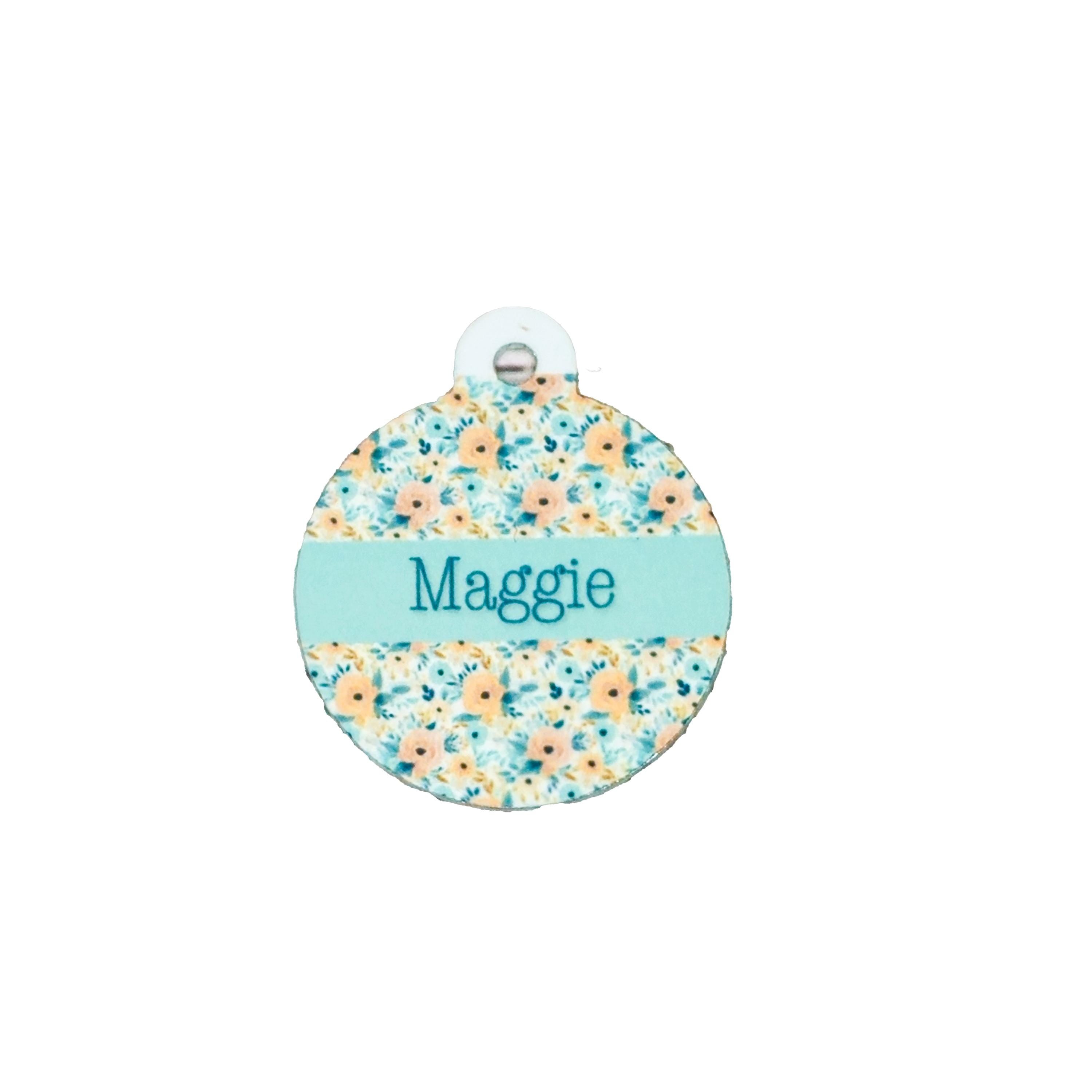 Pet ID Tag Floral Two Sided- Round - Medium, Small, and Extra Small, Flower Pet image 0