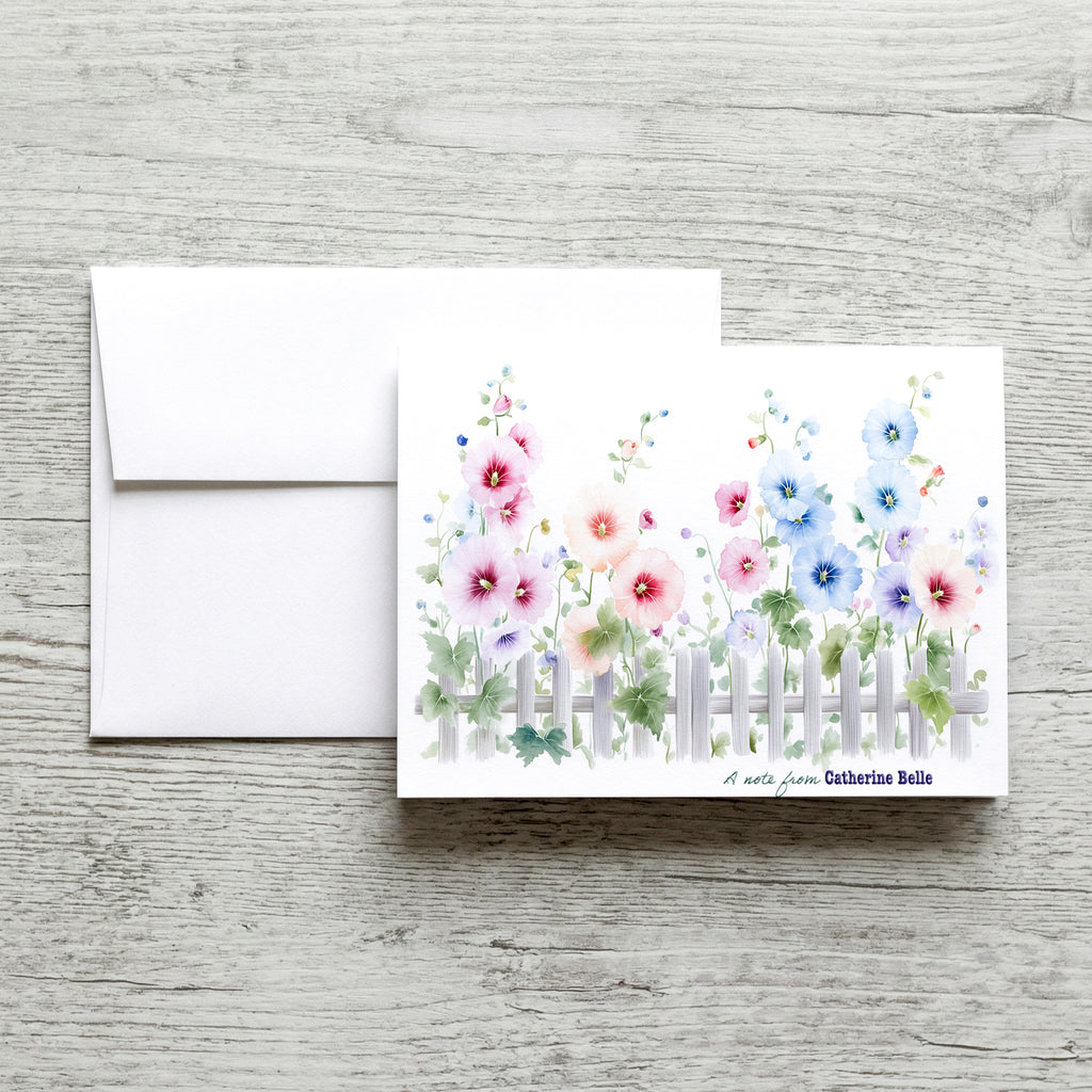 Personalized Set of  Notecards with Envelopes Featuring Hollyhocks image 0