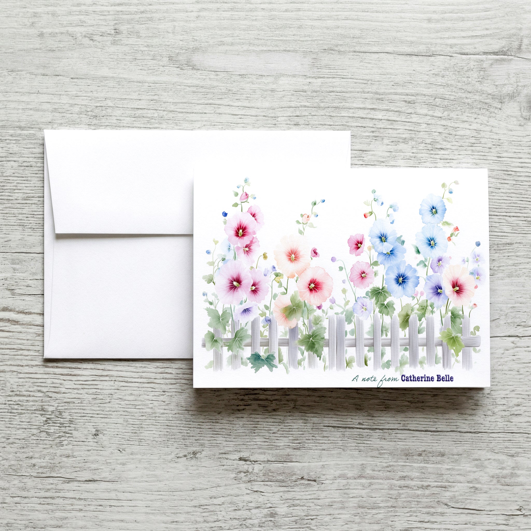 Personalized Set of  Notecards with Envelopes Featuring Hollyhocks image 0