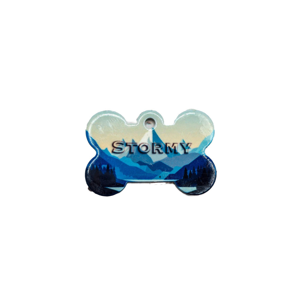 Pet ID Tag Mountains, Double Sided- Dog Tag Bone Shape Personalized Pet Tag image 0